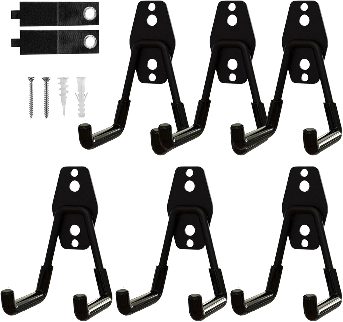 6-Pack Small Square Heavy Duty Garage Hooks, Ideal for Hanging Ladders, Bikes, Tools, Garage, Garden, Basement, Shed, Utility Room Storage (Black)