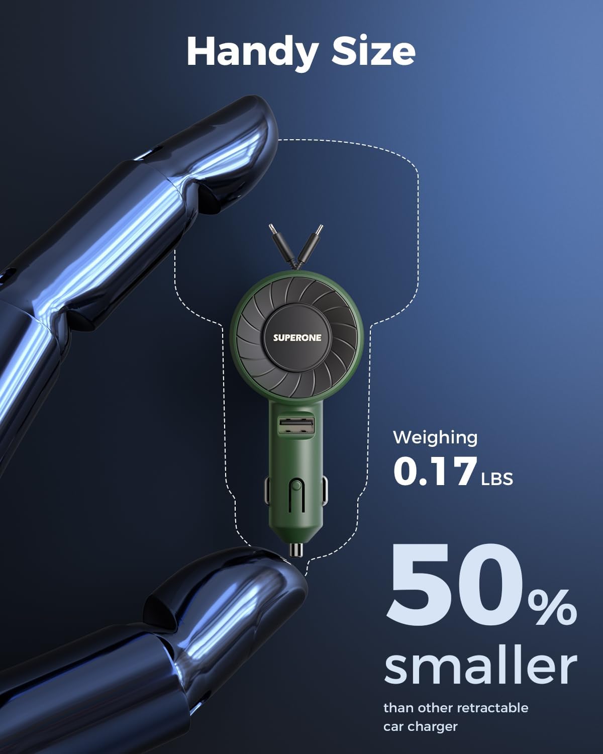 SUPERONE 3-in-1 Car Charger with Retractable Cords, USB C Charger Car Adapter Compatible with iPhone 16/15/14/13/12/11 Pro Max Samsung Android Phones