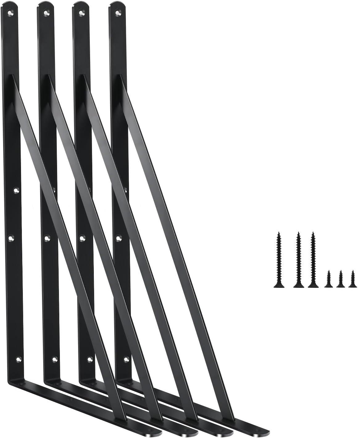 4 Pack L14 x H 10" Black Heavy Duty Shelf Brackets with Screws Metal Shelf Brackets Shelf Support Angle Brackets for Shelves L Brackets Heavy Duty Floating Shelf