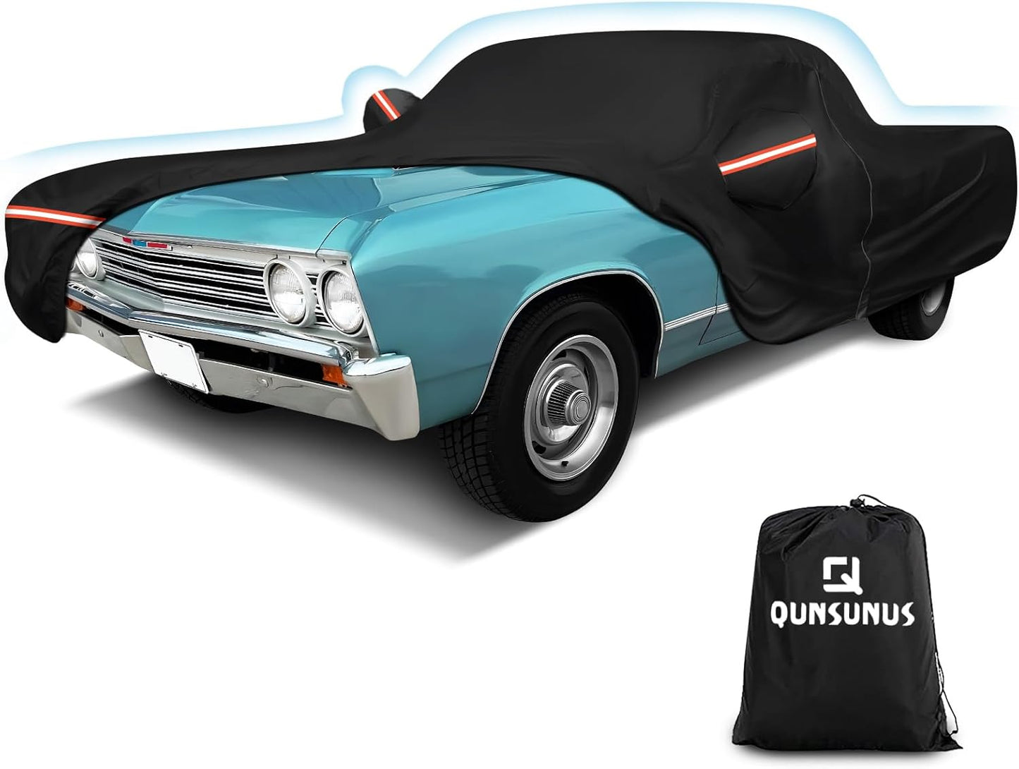 QUNSUNUS Waterproof Car Cover for Chevrolet El Camino 1964-1967/1978-1987, Outdoor Car Cover with Zipper, Full Exterior Car Covers for Automobiles All Weather with Wind, Sun, UV and Dust Protection
