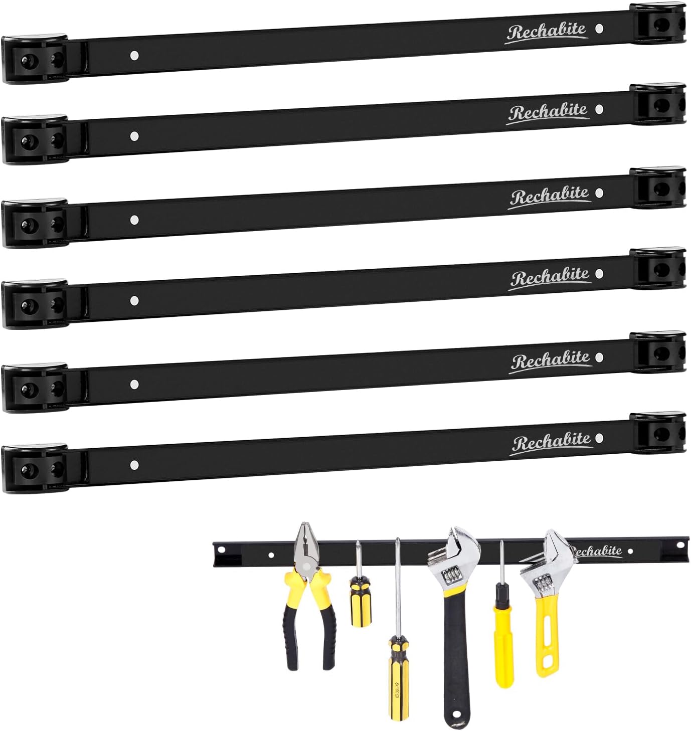 6 Pieces 18" Magnetic Tool Holder Strip, Black Magnet Bar, Metal Tool Organizer Rack for Garage Organization, Easy To Install in Workshop, Mounting Screws Included