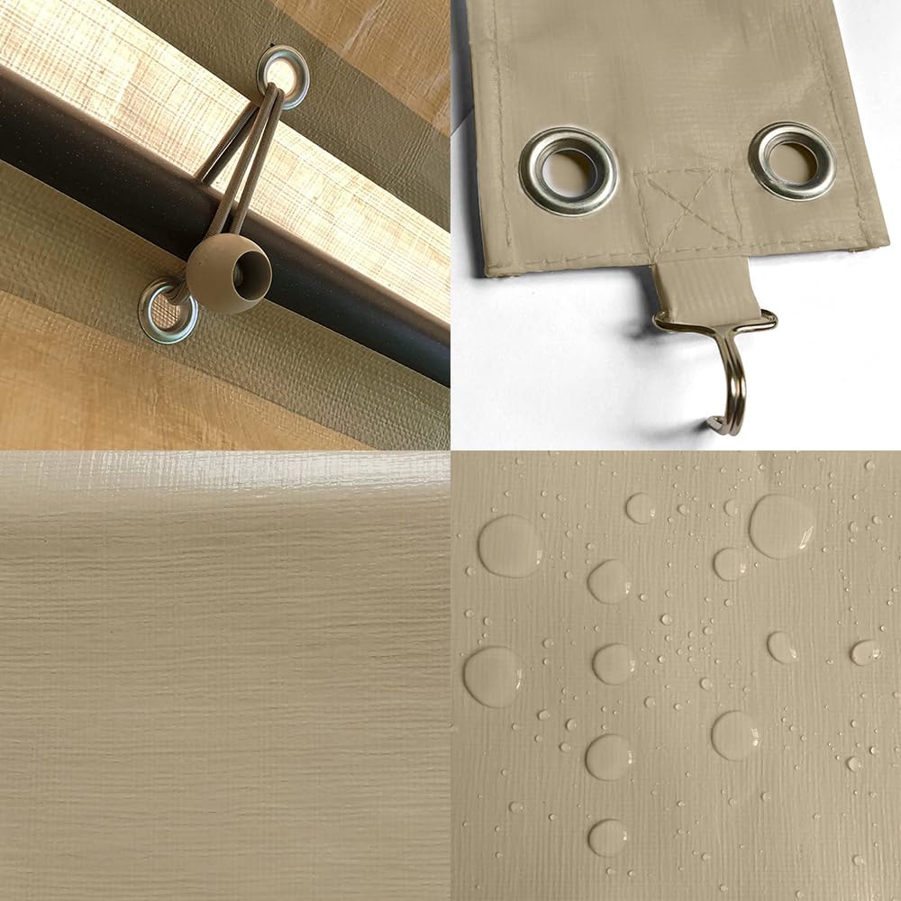 Rutile 10 x 20 FT Carport Replacement Cover, Heavy Duty Car Tarp Canopy Tent Garage Top Shelter Cover with Fabric Leg Pole Skirts and Ball Bungees Beige (Only Top Cover, Frame is not Included)