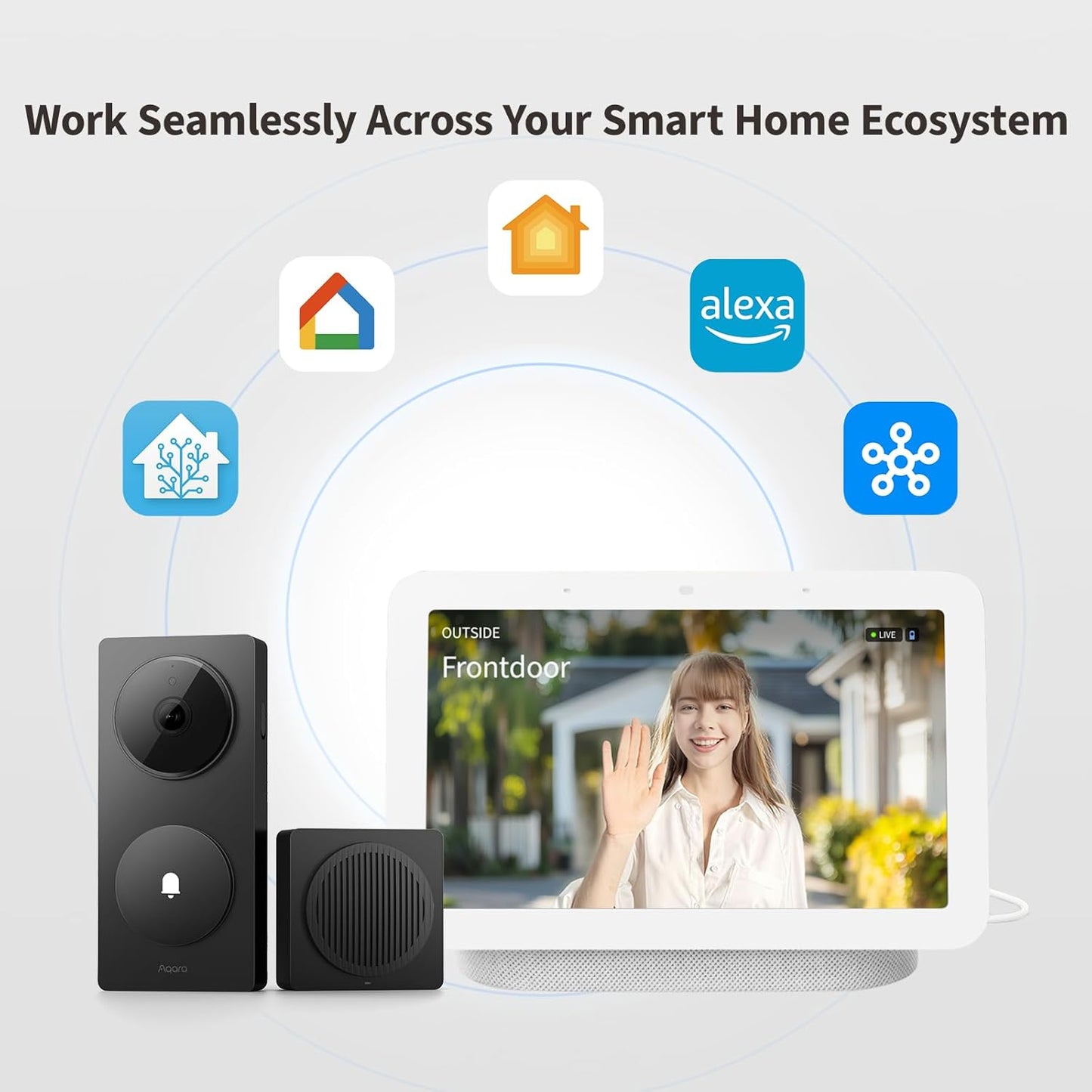 Aqara Smart Doorbell Camera G410 with Chime, 2K, HomeKit Secure Video, 2-Way Audio, Built-in Matter Hub, Wireless/Wired, Supports Apple Home, Alexa, Google, Home Assistant, 2.4G/5GHz Wi-Fi, Black