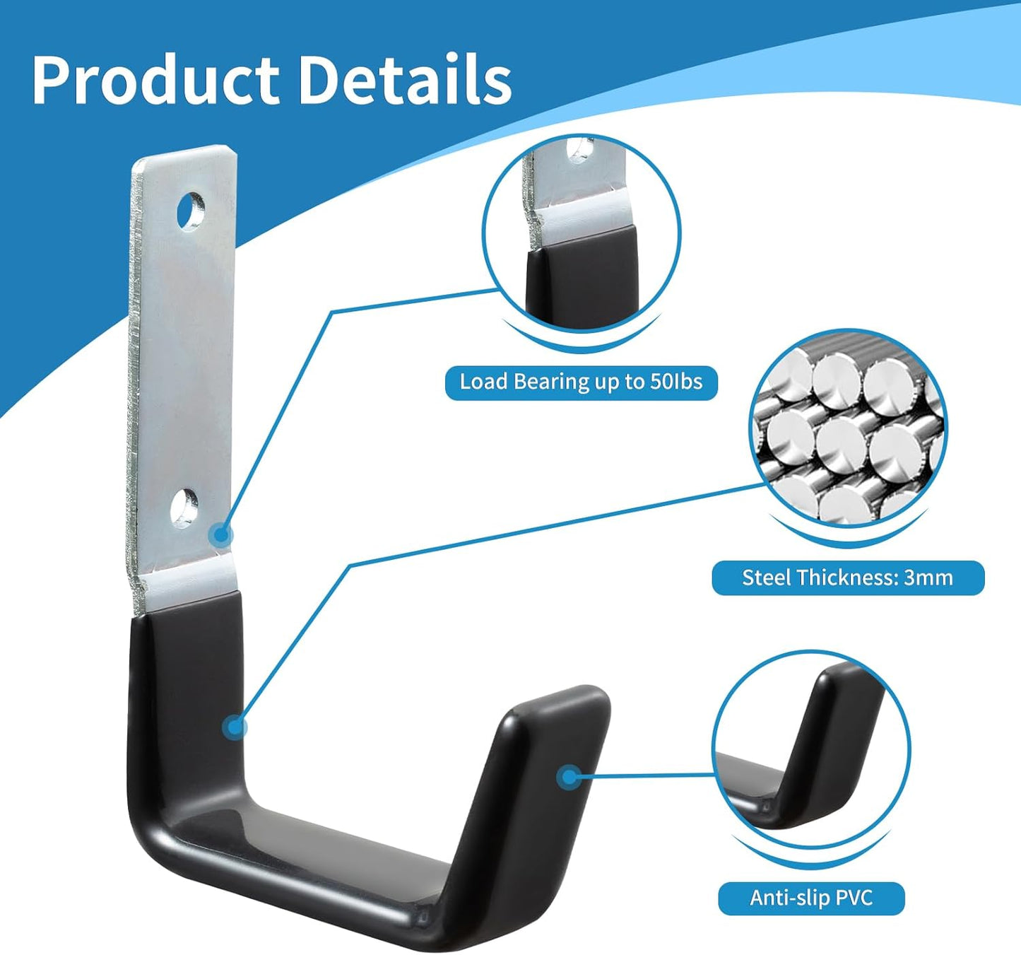 Heavy Duty Steel Garage Hooks,Garage Storage Utility Hooks,Anti-Slip Hanger, Tool Organizer,Steel Wall Mount Organizer, Garden Hose Hanger (Small-6PC)