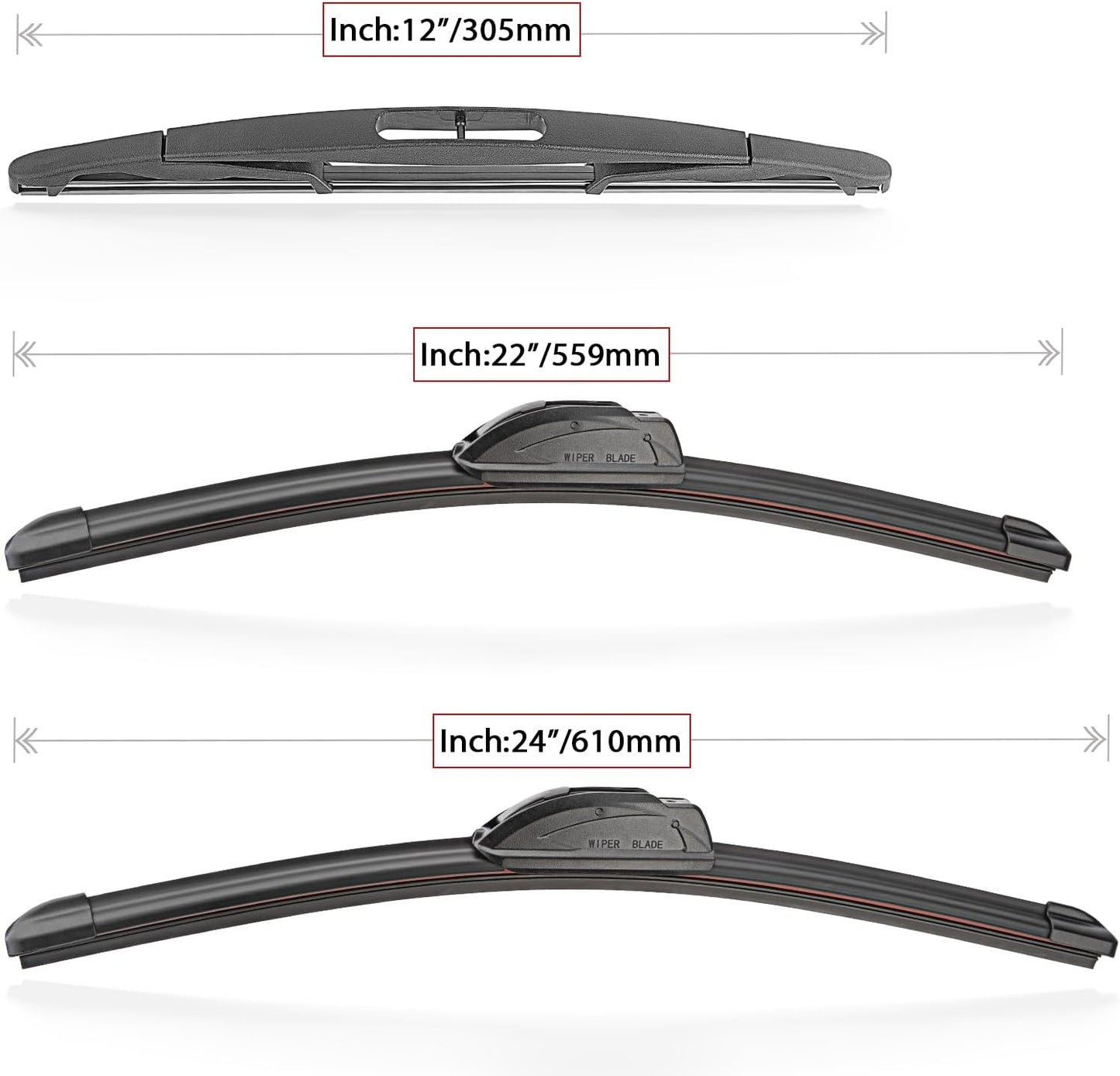 Windshield Wiper Blades Replacement for Ford Flex 2009 2010 2011 2012 2013 2014 2015 2016 2017 2018 2019 Original Factory Quality Front Rear Wipers Blade Set - 24" 22" 12" (Pack of 3)