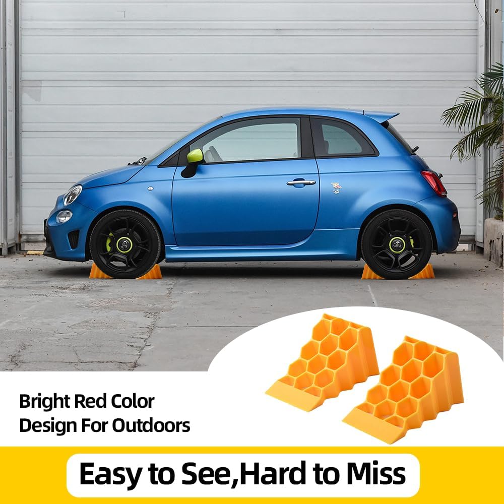 Wheel Chocks for Car, Camper,Trailers,RV,Truck, and Vehicles G.V.W. up to 8T, Anti Slip Bottom Tire Chock for All Weather,Lightweight, Easy to Carry,Perfect on All Surfaces and in All Weather.2Packs
