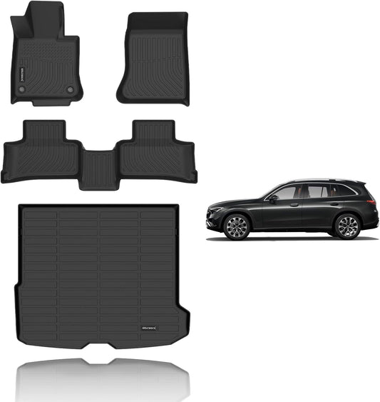 KELCSEECS Floor Mats & Cargo Liner Custom for Benz GLC 300 350e 43 AMG 2025 2024 2023 TPE Car Mats Floor Liners Automotive Trunk Mat GLC All Weather Trunk Liner Black