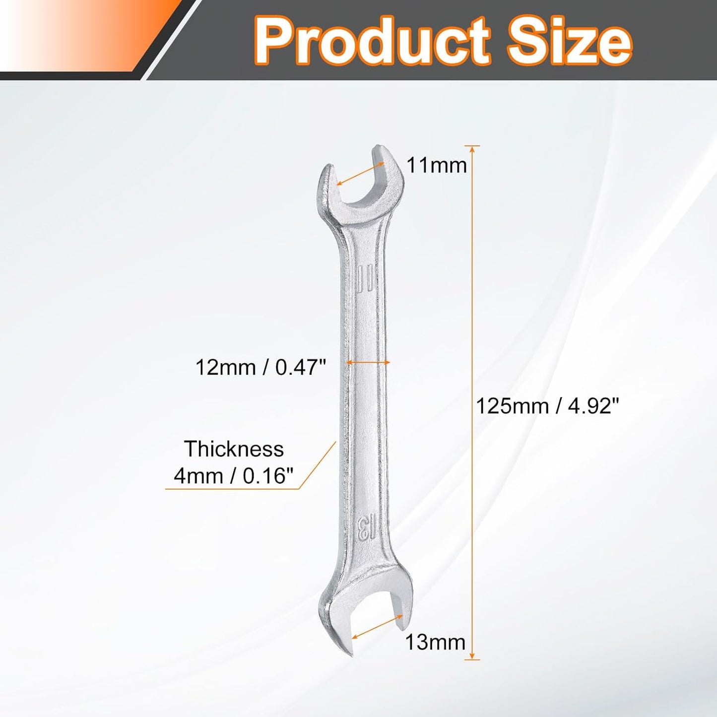 HARFINGTON 5pcs Double Open End Wrench 11mm x 13mm Metric 15 Degree Offset Angle Small Flat Head Wrench Galvanizing Open Ended Spanner for Automotive Repair Furniture Assembly