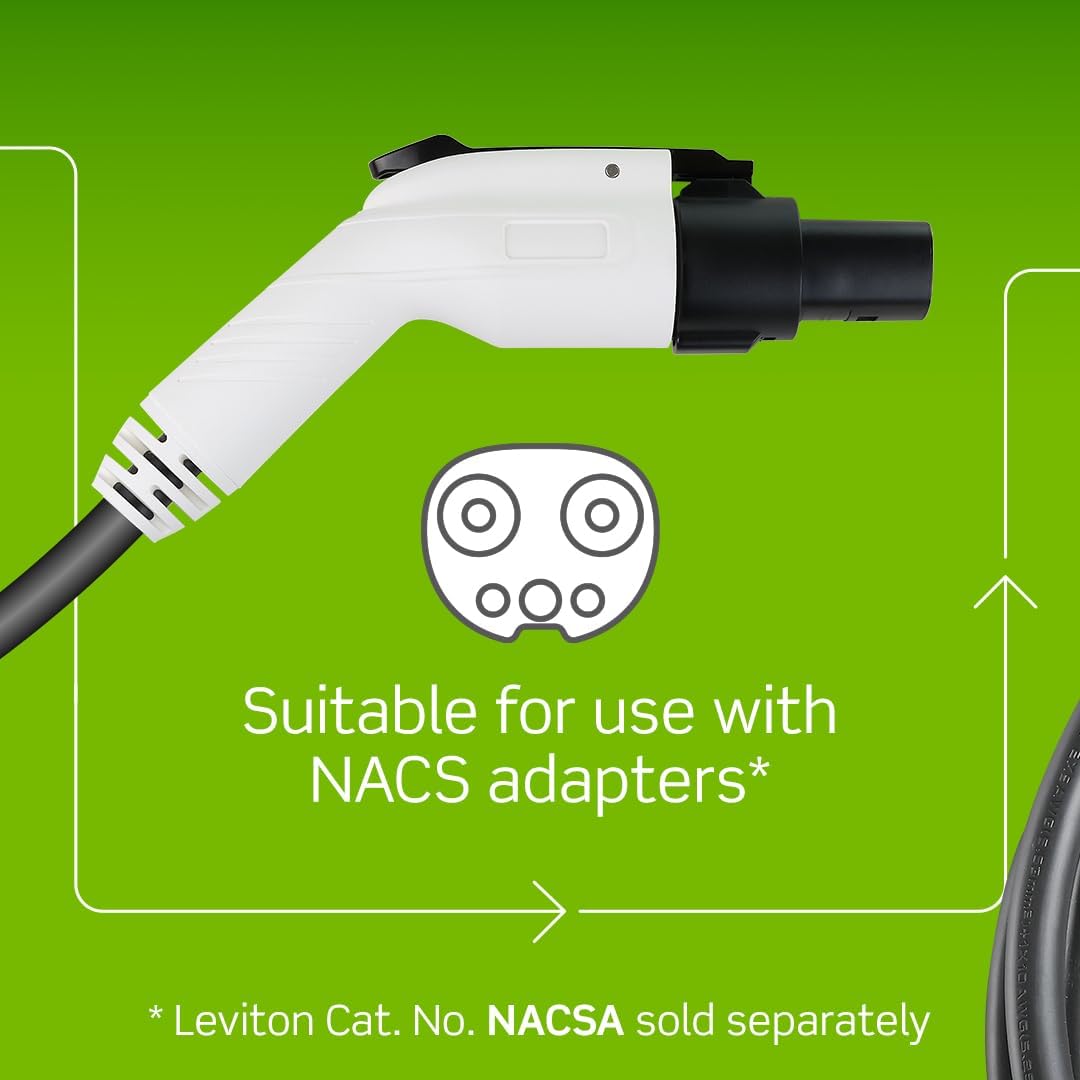 Leviton Level 2 Smart EV Charger with Wi-Fi, 40 Amp, 9.6kW Output, 25' Cable, NEMA 14-50P, Indoor/Outdoor Plug-In EV Charging Station, My Leviton Compatibility, EV40P EVSE