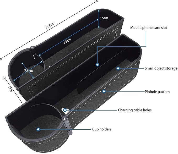 Car seat gap filler organizer,Multi-function car seat storage box 2 packs,Adjustable Cup Holder car console side storage box Holders phone, sunglasses,car accessories (Black Style 4)