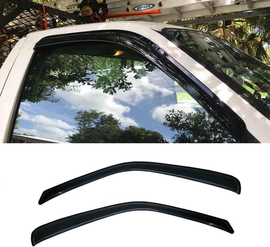 92503 Side Window Visor,2pcs Out-Channel Tape On Dark Smoke Rain Guards Wind Deflectors,Good Looking Window Visor fit for 99-16 Ford F250/F350/F450/F550 Super Duty with Standard Mirror
