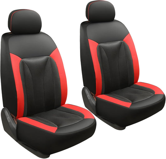 GIANT PANDA 2 Front Leather Car Seat Cover for Hyundai,3D Air Cool Mesh Thick Seat Covers Custom Fit Hyundai Sonata Elantra Santa Fe Tucson Accent Kona Palisade Genesis Venue Ioniq (Red+Black)