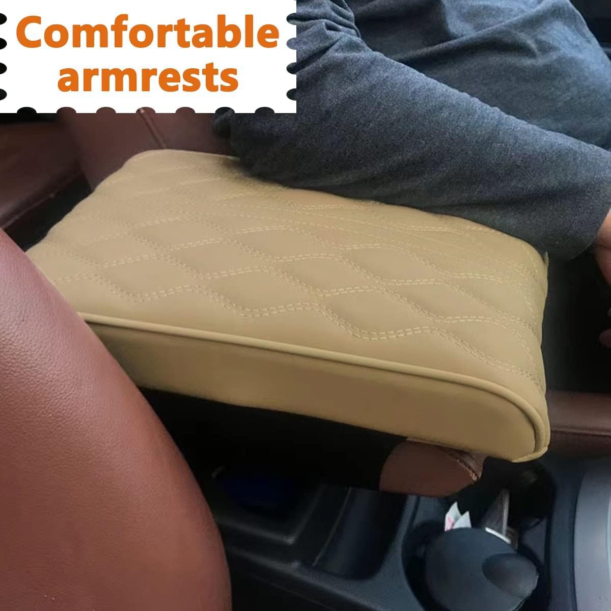 Car Center Console Cover, Memory Foam Car Armrest Cushion, Beige Auto Arm Rest Pad, Leather Arm Rest Covering Car, Hand Rest Pillow for SUV/Truck/Vehicle (Beige)