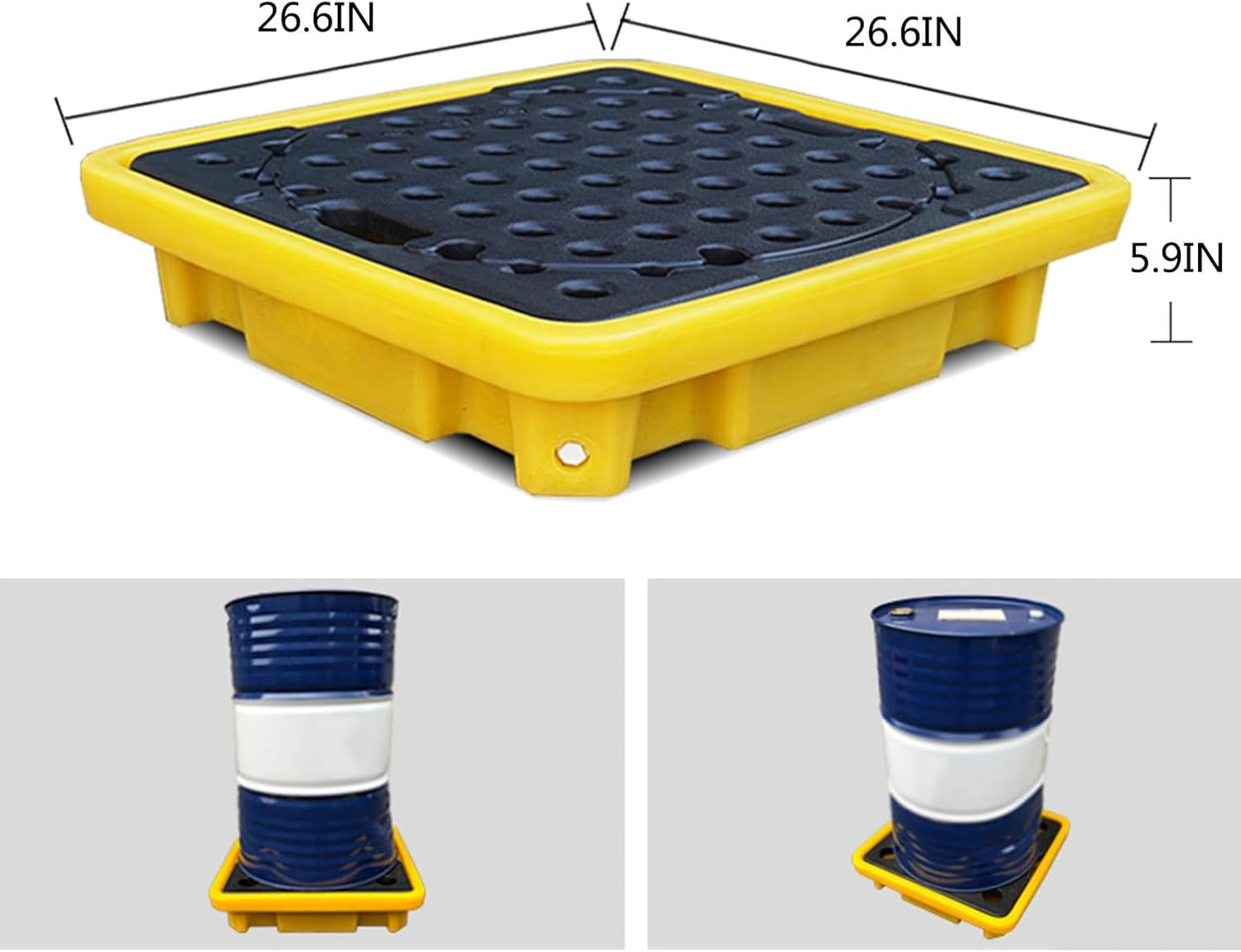 2 Drum Containment Spill Pallet, Polyethylene Low Profile Paint Bucket Tray, Industrial Garage Storage Detachable Shipping Leakproof Platform (Color : Yellow-1 Pack, Size : 26.6"x26.6"x5.9"
