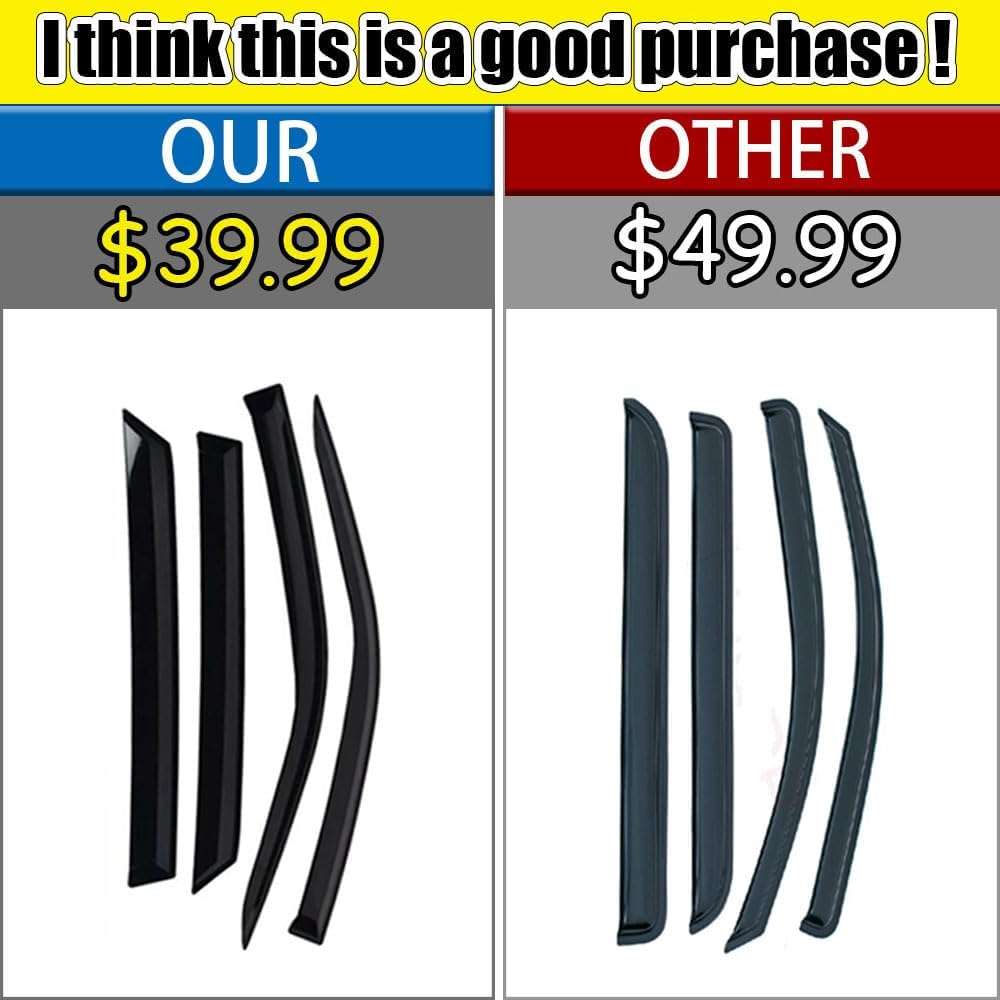 Rain Guards for Jeep Cherokee 2014-2023, Tape-on Side Window Deflectors for Jeep Cherokee, Window Visors for Jeep Cars, for Jeep Car Accessories, 4 pcs