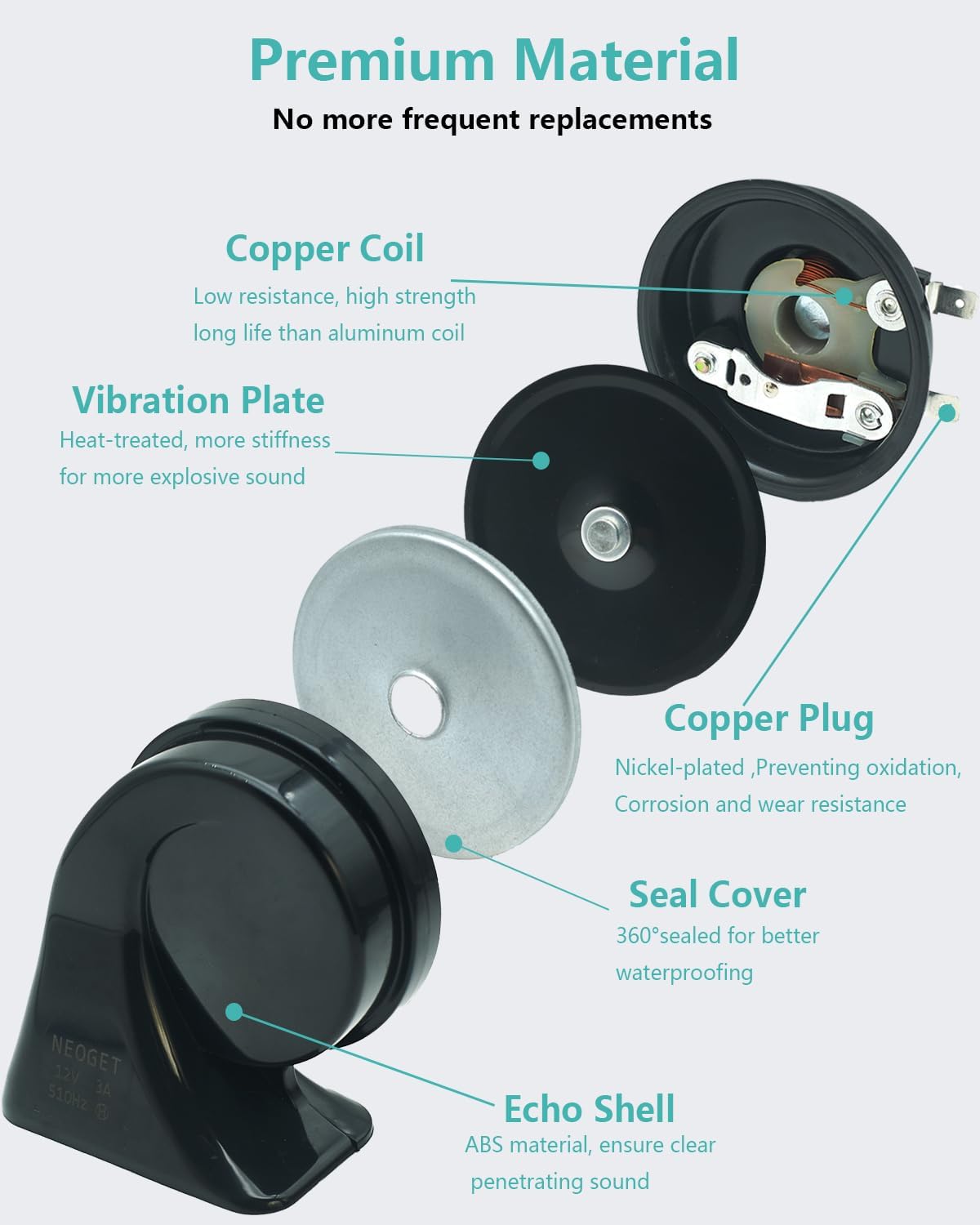 Car Horn Kit for New Hyundai/Kia 12V Loud Waterproof Auto Horn, High Low Dual Tone 126 Decibel, Replacement for New Hyundai/Kia