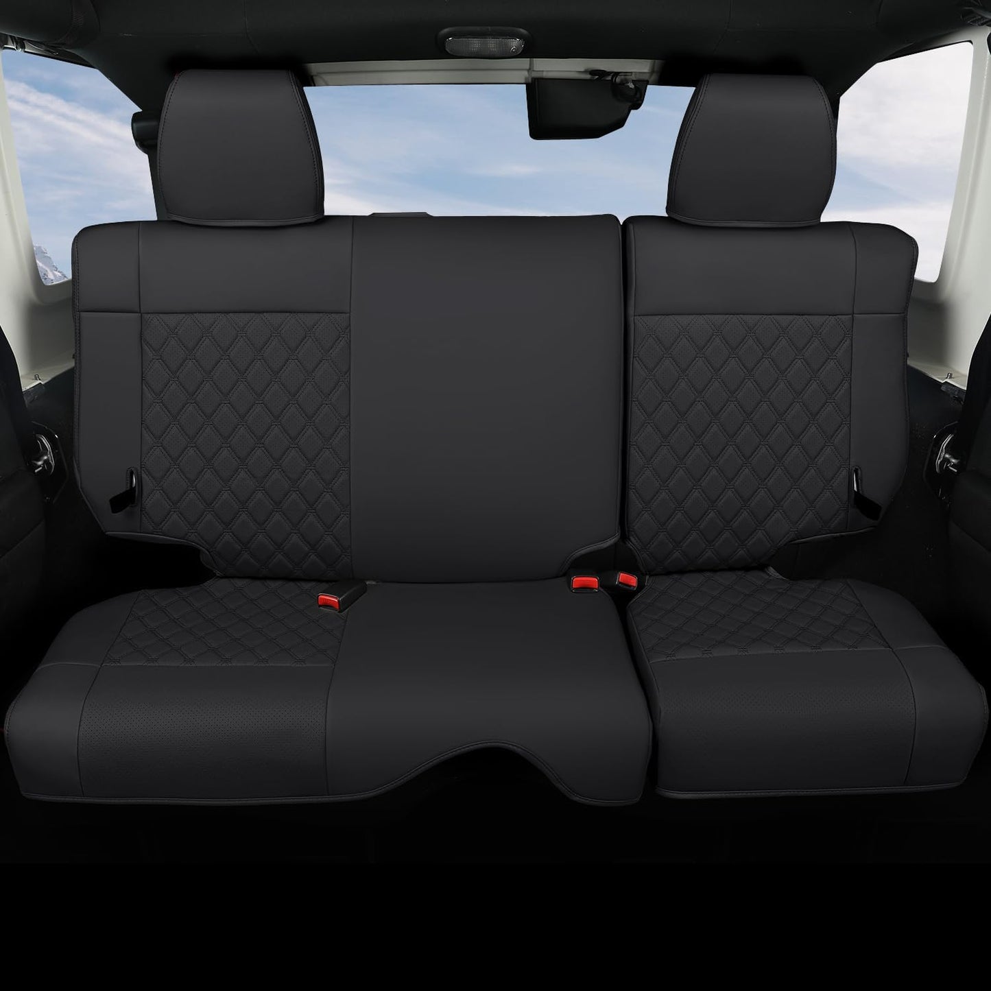 GIANT PANDA Customized Full Set Car Seat Covers for Jeep Wrangler 4 Door JK Unlimited Sahara Sport Rubicon X 2008 2009 2010, Faux Leather - (Black)