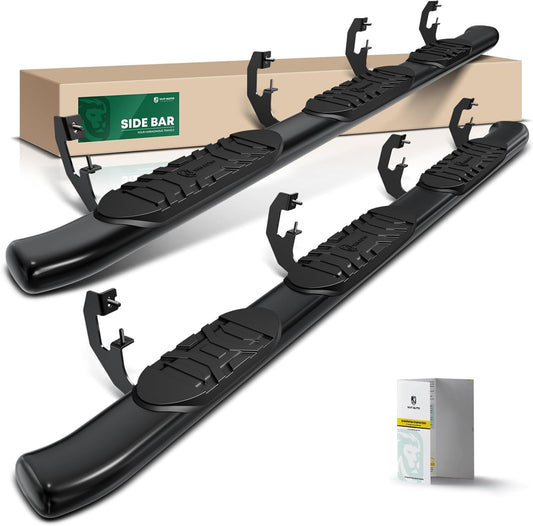 YHTAUTO 5" Running Boards Side Steps Fit Chevy Silverado & GMC Sierra 1500/2500 HD/3500 HD 2019-2024, Crew Cab, 6.5' Standard Bed, Oval Bent Ends Carbon Steel Black Powder, Truck Cab Side Step Rails