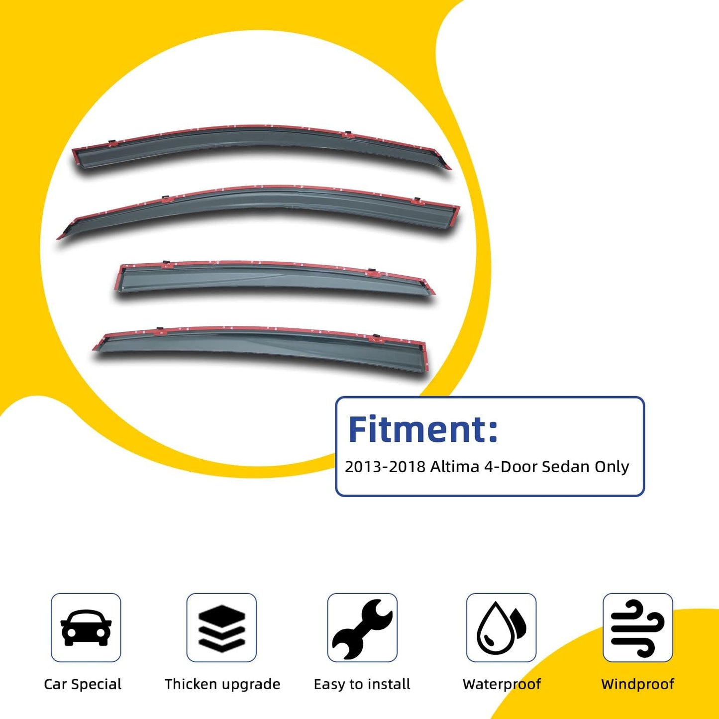 4pcs Smoke Tint With Chrome Trim Outside Mount Tape On/Clip On Style PVC Sun Rain Guard Window Visors Compatible with 2013-2018 Altima 4-Door Sedan