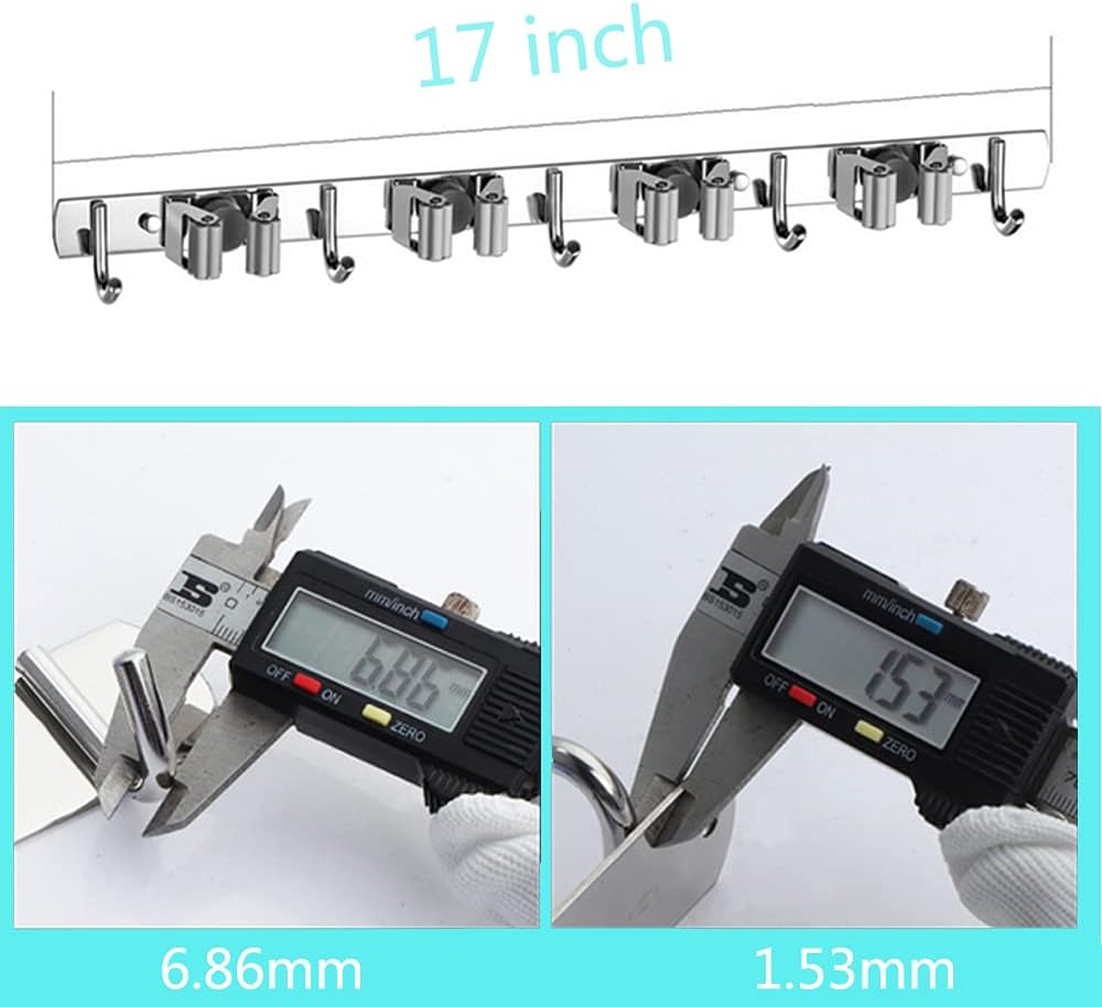 Broom Mop Holder Wall Mount Stainless Steel Tool Hanger Storage Organizer for Home, Kitchen, Garage, Garden, Laundry Room, Bathroom Organization and Storage(4 Racks 5 Hooks)