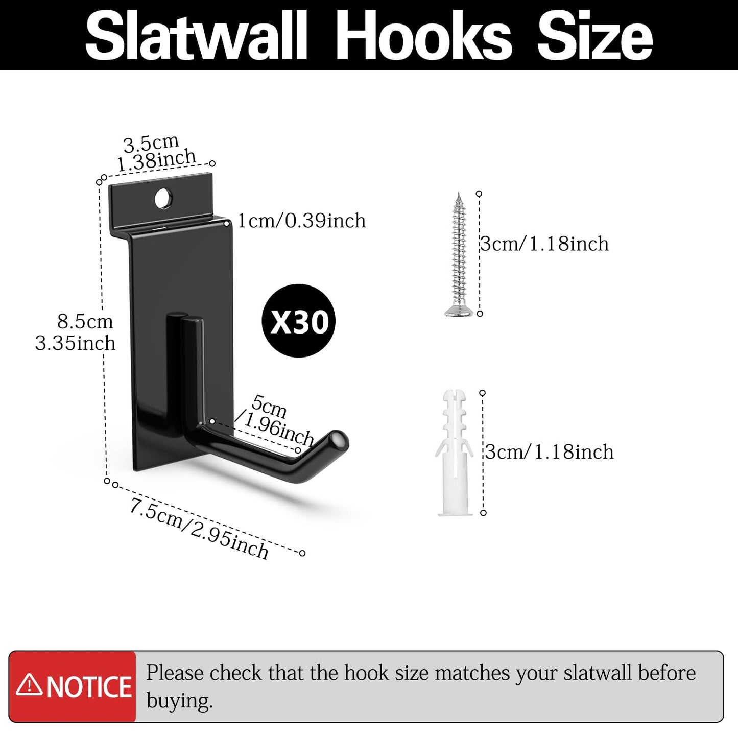 3-H Slatwall Accessories 30 Pack, 2 Inch Slatwall Hooks & Hangers, Heavy Duty Slat Wall Hanging Hooks, Proslat Accessories for Shop Retail Display