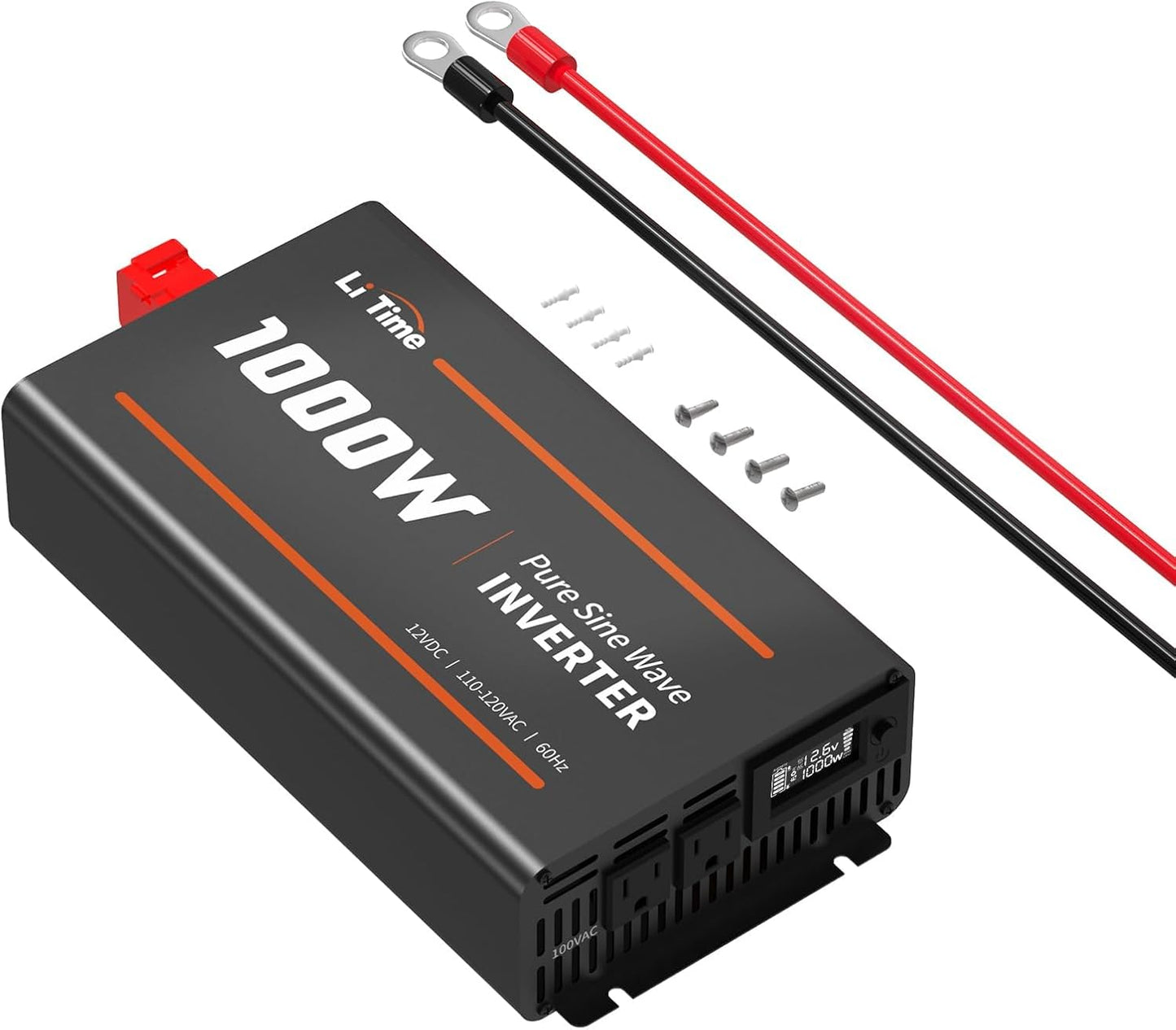 LiTime 1000W Pure Sine Wave Inverter 12V DC to 120V AC Converter for Home, RV, Truck, Camping, Built-in 2 AC Outlets, Off-Grid Solar Power Inverter with LCD Display Showing Real-time Status