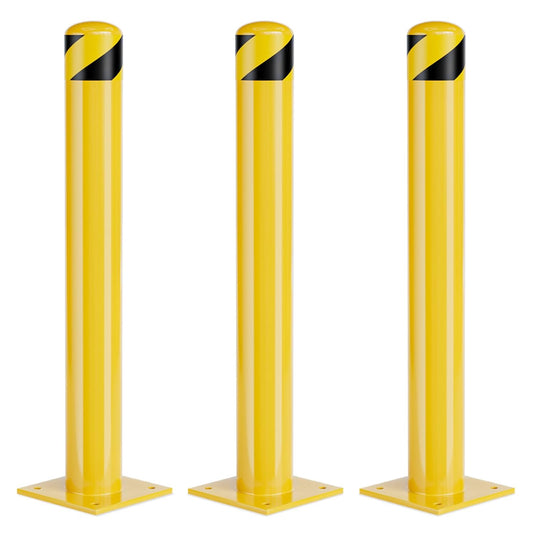 Safety Bollard Post, 36 Inch Height Steel Bollards, 4.5 Inch Diameter Parking Bollard, Yellow Powder Coated Safety Parking Barrier Post, for Traffic Sensitive Areas,3P