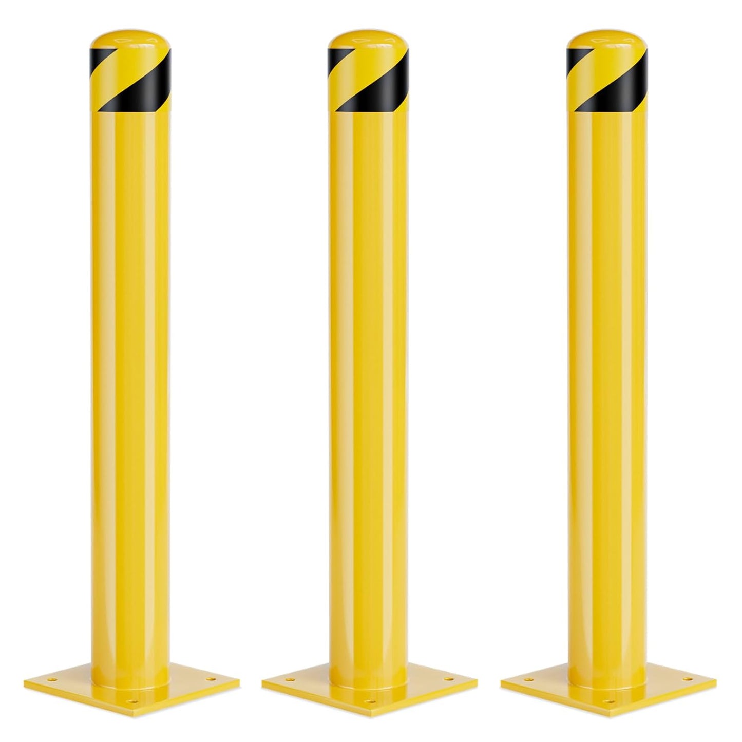 Safety Bollard Post, 42 Inch Height Steel Bollards, 4.5 Inch Diameter Parking Bollard, Yellow Powder Coated Safety Parking Barrier Post, for Traffic Sensitive Areas,3P