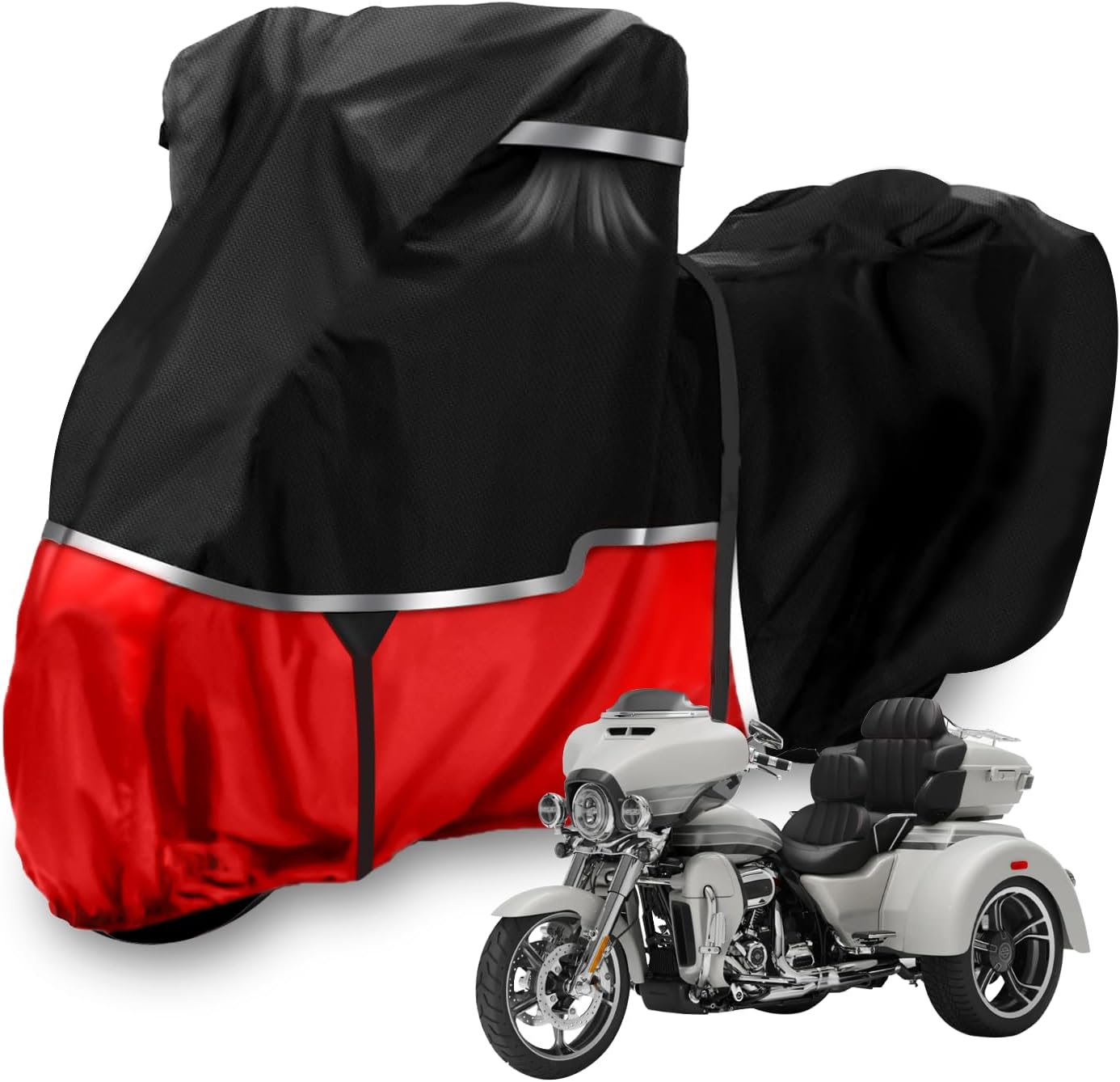 420D Trike Motorcycle Cover Suitable for freewheeler, Tri Glide, and CVO Version All Weather Protection Waterproof Motorcycle Cover Easy to Clean Tear-Resistant Suitable for Outdoor Protection