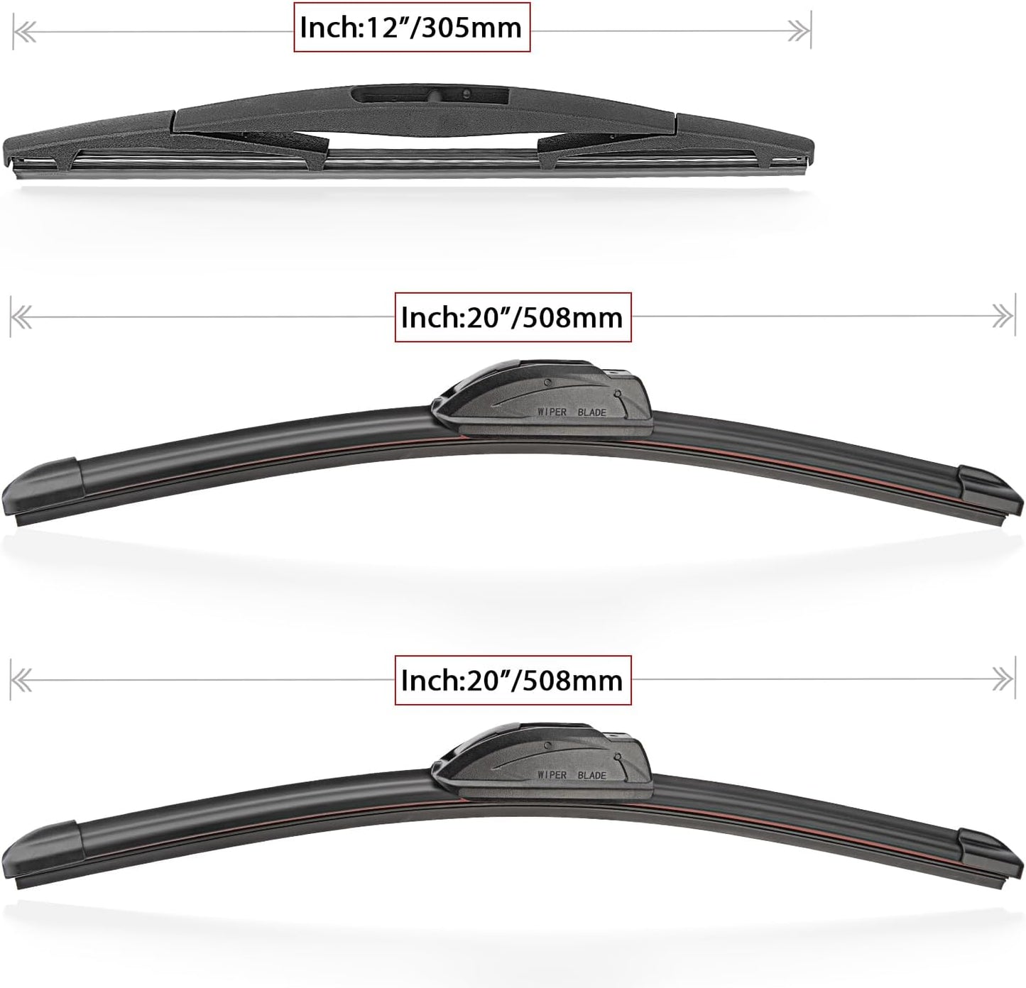 Windshield Wiper Blades Replacement for 2003-2009 Honda Element / 2009-2014 Nissan Cube Original Factory Quality Front Rear Wipers Blade Set for My Car - 20" 20" 12" (Pack of 3)
