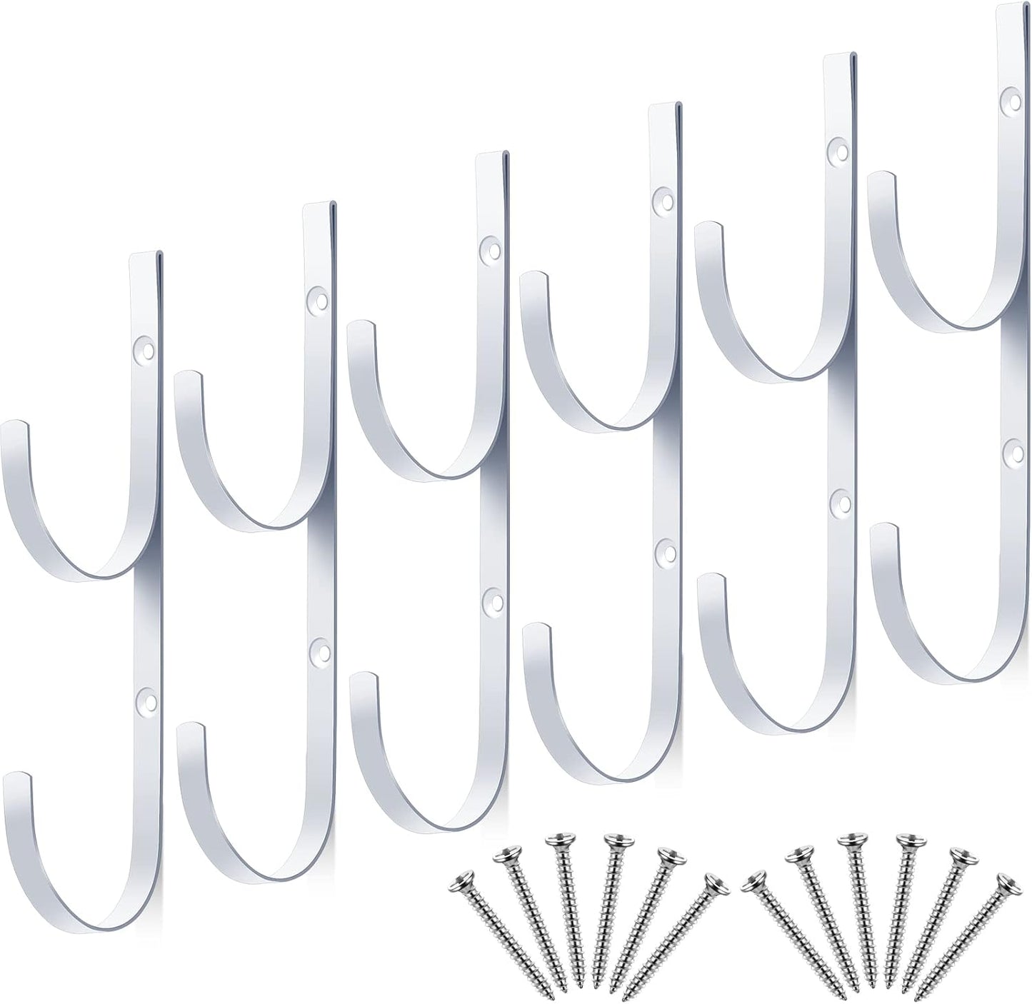 6 Pieces Pool Pole Hook Hanger Swimming Metal Brackets Pool Hook with 12 Pieces Screws for Telescopic Poles, Skimmers, Leaf Rakes, Net, Brush, Vacuum Hose, Garden and Pool Accessories (White)