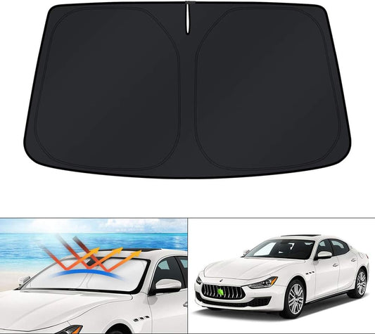 KUST Windshield Sun Shade for 2014-2024 Maserati Ghibli Accessories Custom Fit Sunshade Foldable Window Sun Visor Protector Blocks UV Rays Keep Your Car Cooler