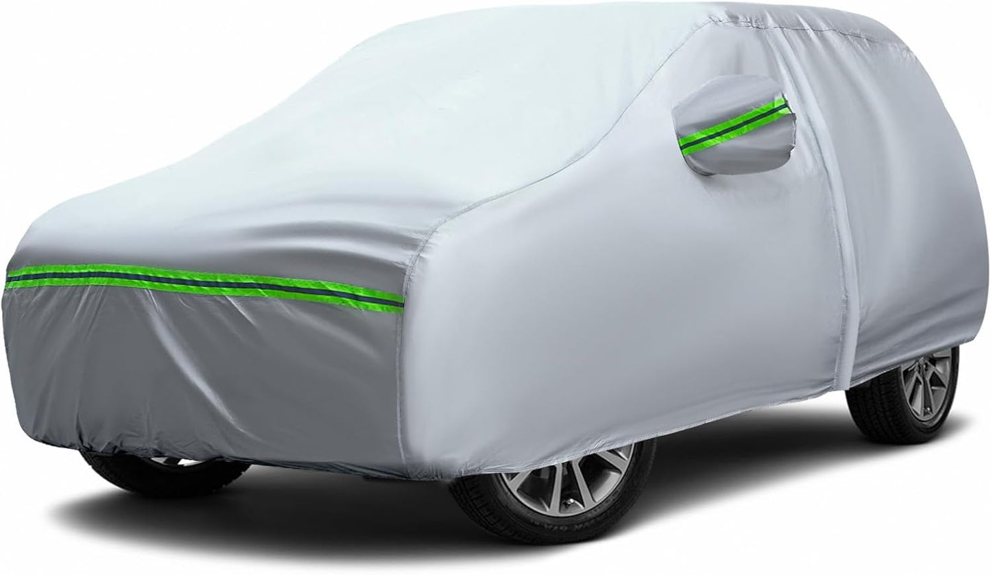 AUQDD 6-Layers Premium SUV Car Cover Waterproof All Weather Weatherproof UV Sun Protection Snow Dust Storm Resistant Outdoor Exterior Custom Form-Fit Full Padded Car Cover with Straps 205"-216" K10