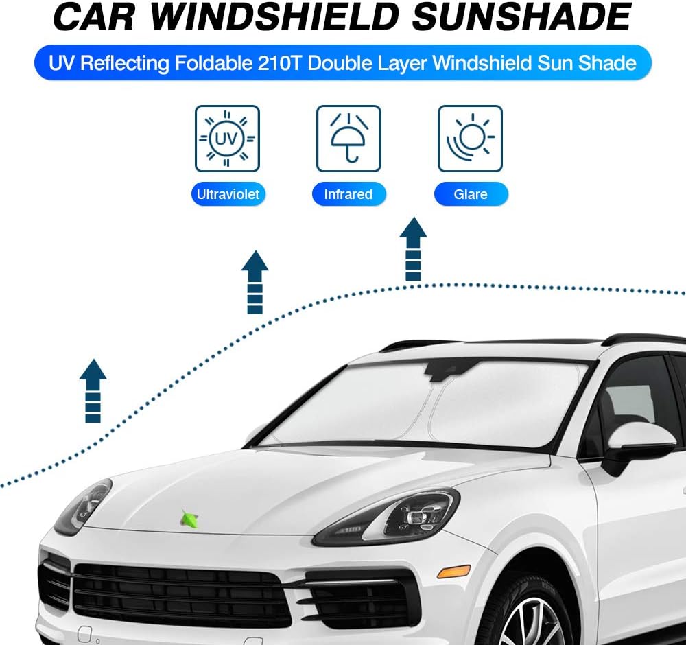 KUST Custom Fit Windshield Sun Shade for 2019-2025 Porsche Cayenne Accessories Sunshade Foldable Window Sun Visor Protector Blocks UV Rays Keep Your Car Cooler