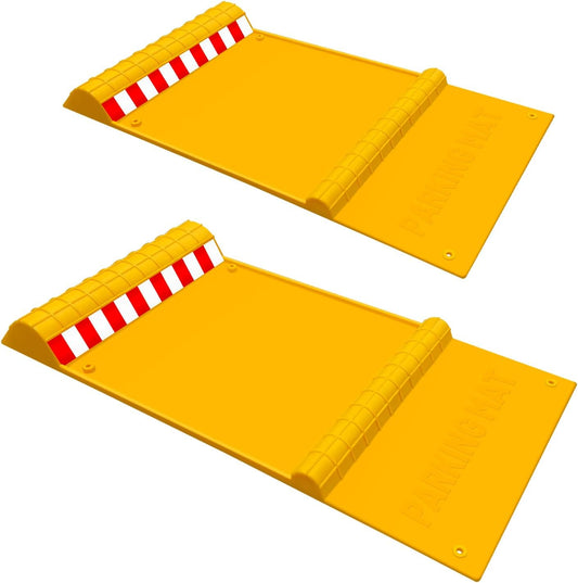2 Pack Parking Mats for Garage Floors, 21.6" x 11" x 1.9" Heavy Duty Garage Car Parking Mat with High Visibility, Wheel Stops for Car Truck Indoor Outdoor, Yellow