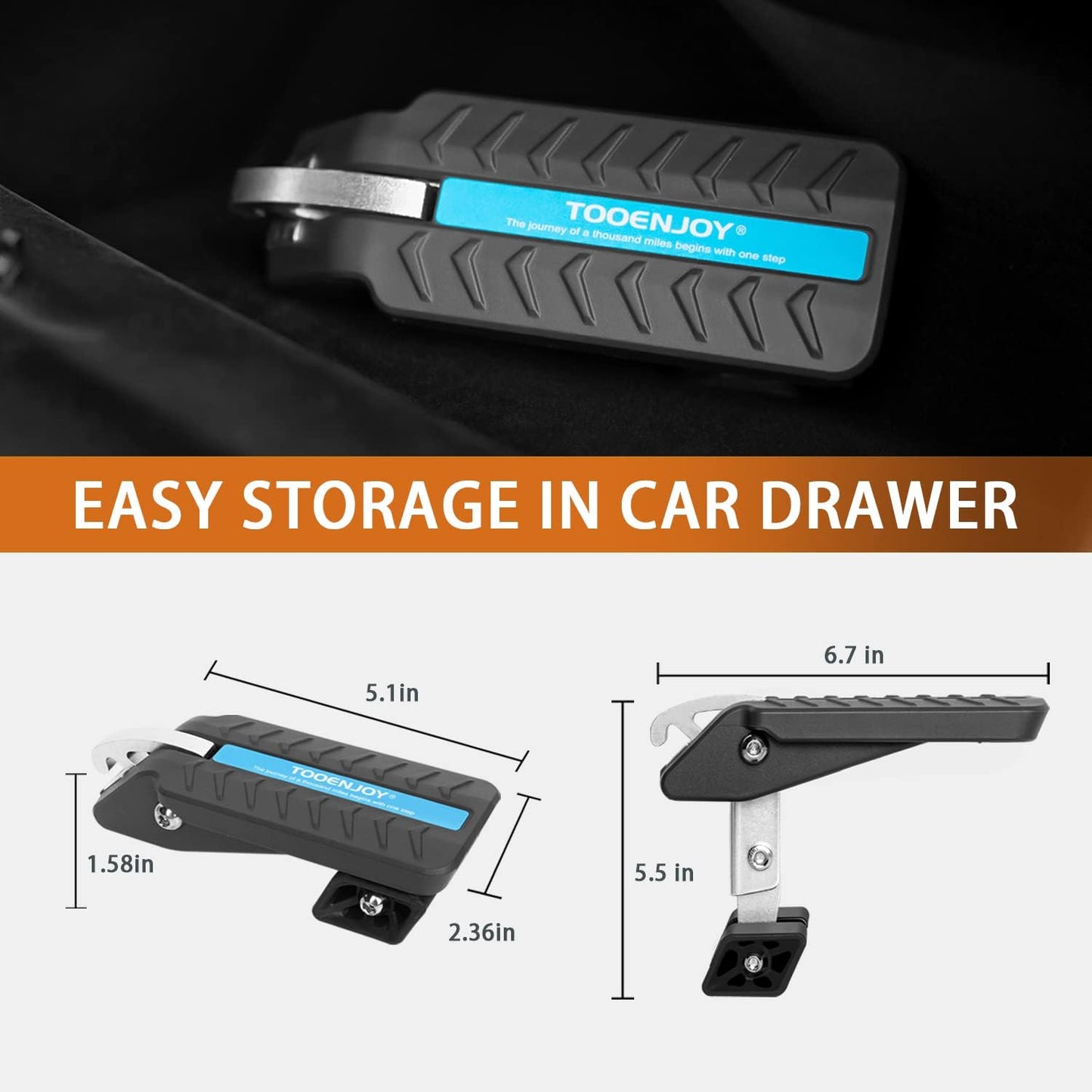 TOOENJOY Adjustable 5 Gear Extra Protection Car Door Latch Step No Assemble Foldable Heavy Duty Car Gadgets Stand Pedal Ladder for Easy Roof Rack Access, Universal, Max Load 400LBS(Medium)