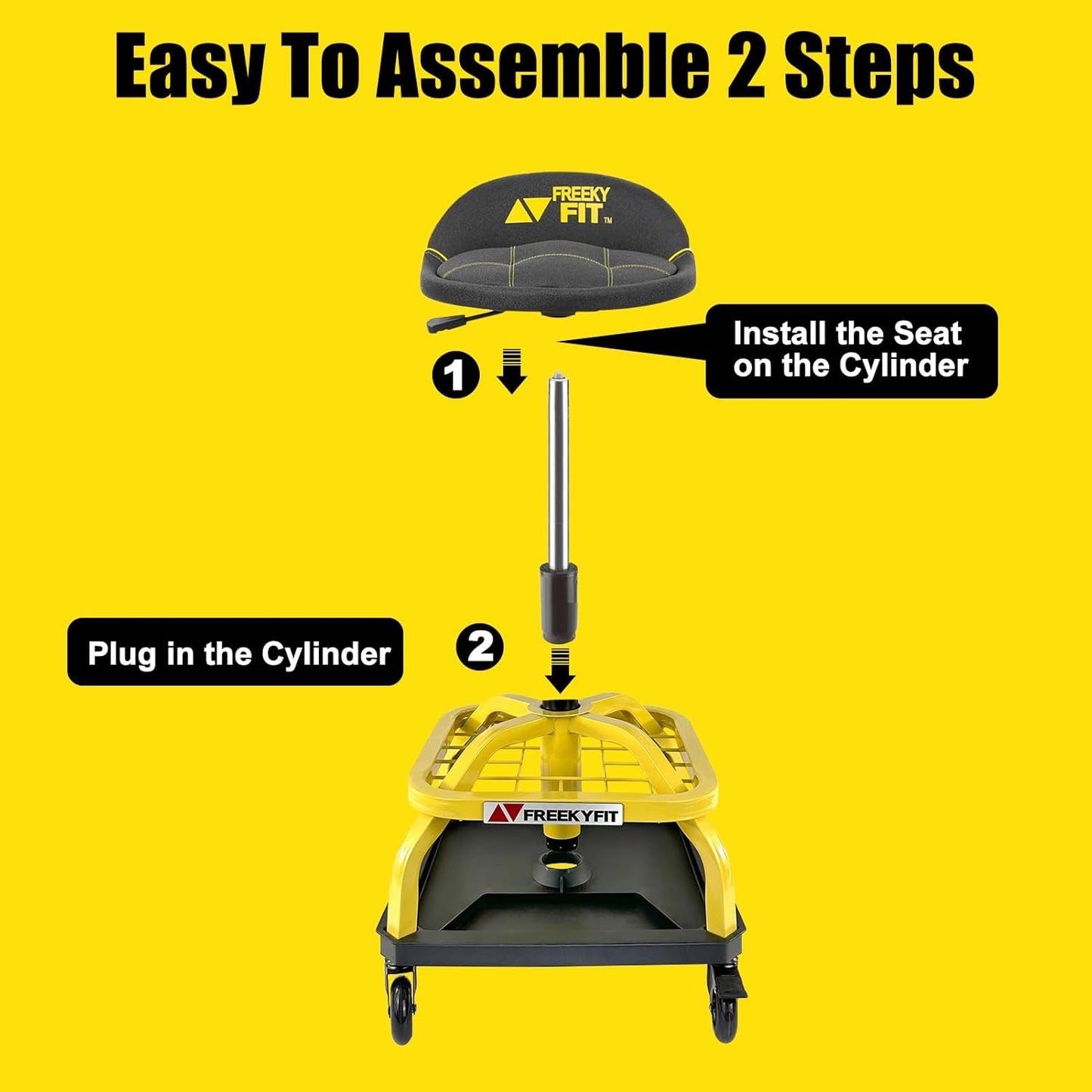 Rolling Shop Stool with Wheels, Garage Work Mechanic Stool with Backrest, Roller Mechanic Chair, Adjustable Height, 360° Swivel, Tool Tray Storage, 330 LBS Capacity, Heavy Duty, Yellow