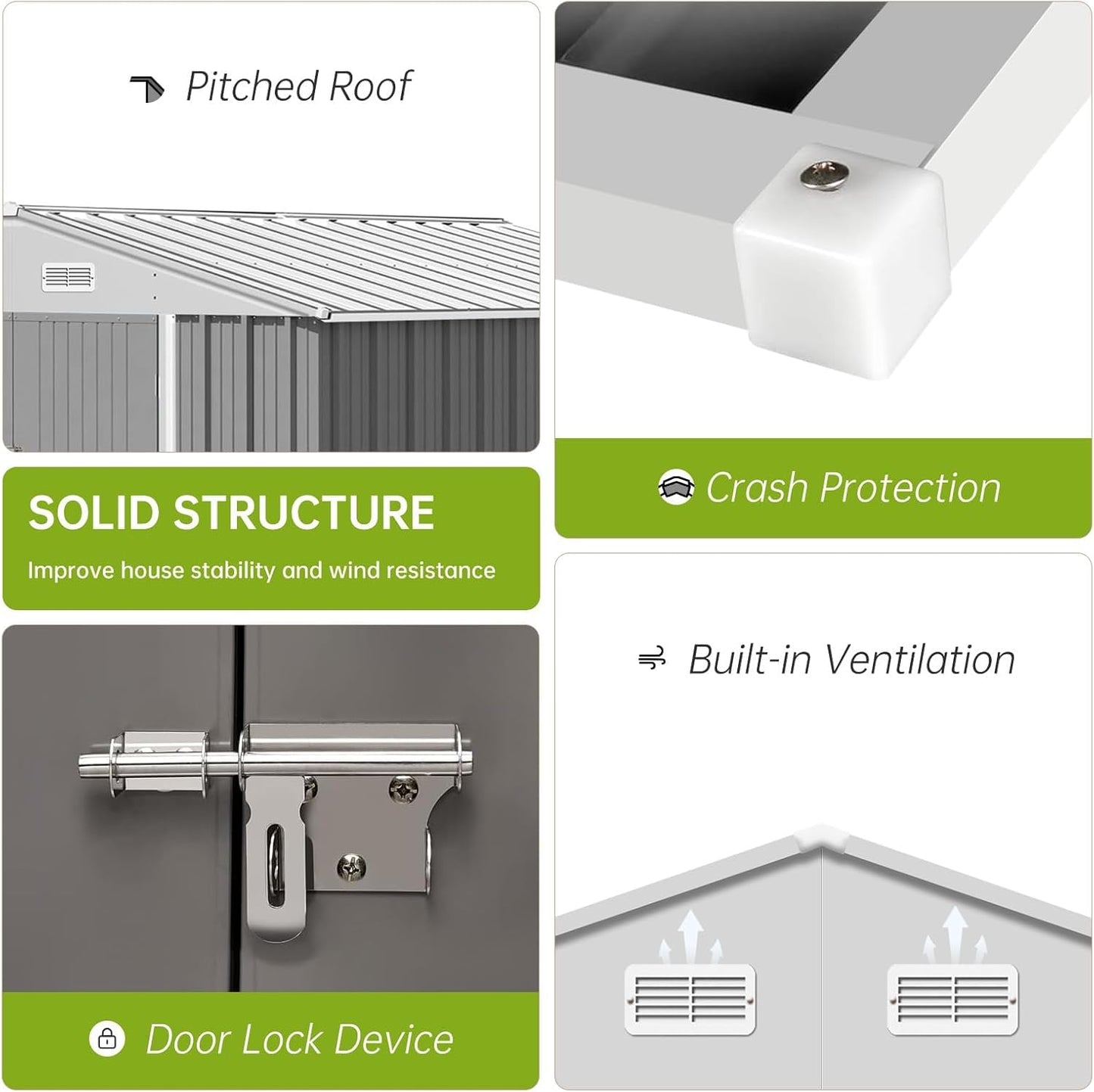 10X12FT Outdoor Metal Storage Shed, Lockable Weatherproof Garden Shed for Tools & Equipment, Durable Galvanized Steel with Sloping Roof & Ventilation, Ideal for Backyard, Patio & Garage Storage, Gray