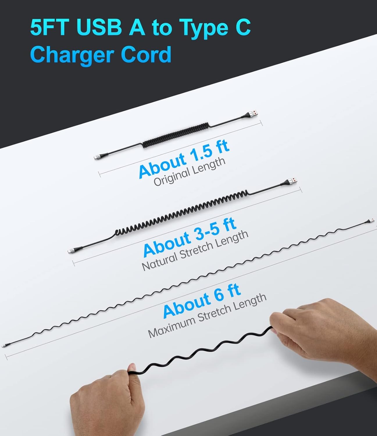 USB Type C Cable Fast Charging, 2Pack 5ft Coiled USB A to USB C Charge Cable for Car Android Auto Charging Cord Compatible with iPhone 16/15/Plus/Pro/Samsung Galaxy S20 S10 Plus and More USB C Devices