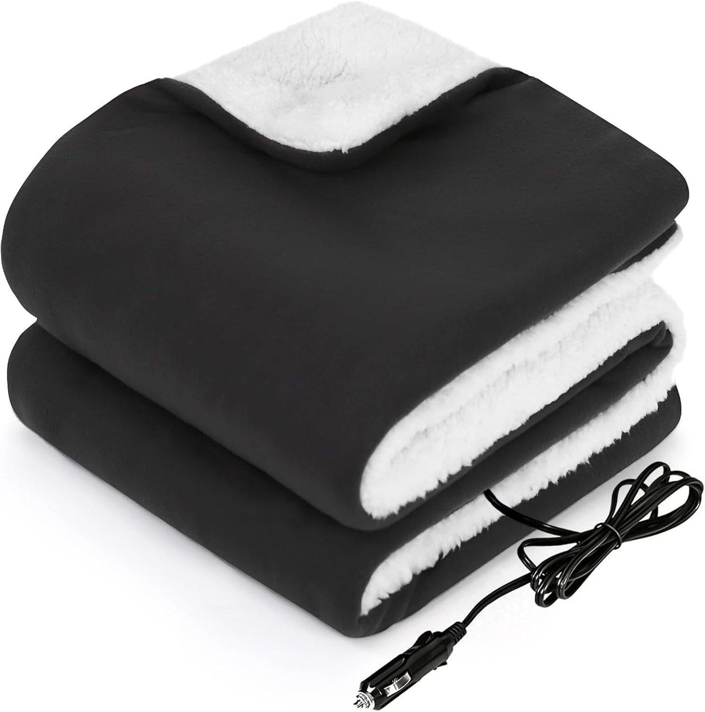 Sealy 12-Volt Heated Car Blanket, Portable Electric Blanket with 3 Heating Levels & 4 Hours Auto Off for Car, Truck, SUV, RV or Camping, Machine Washable, 59" X 43", Charcoal