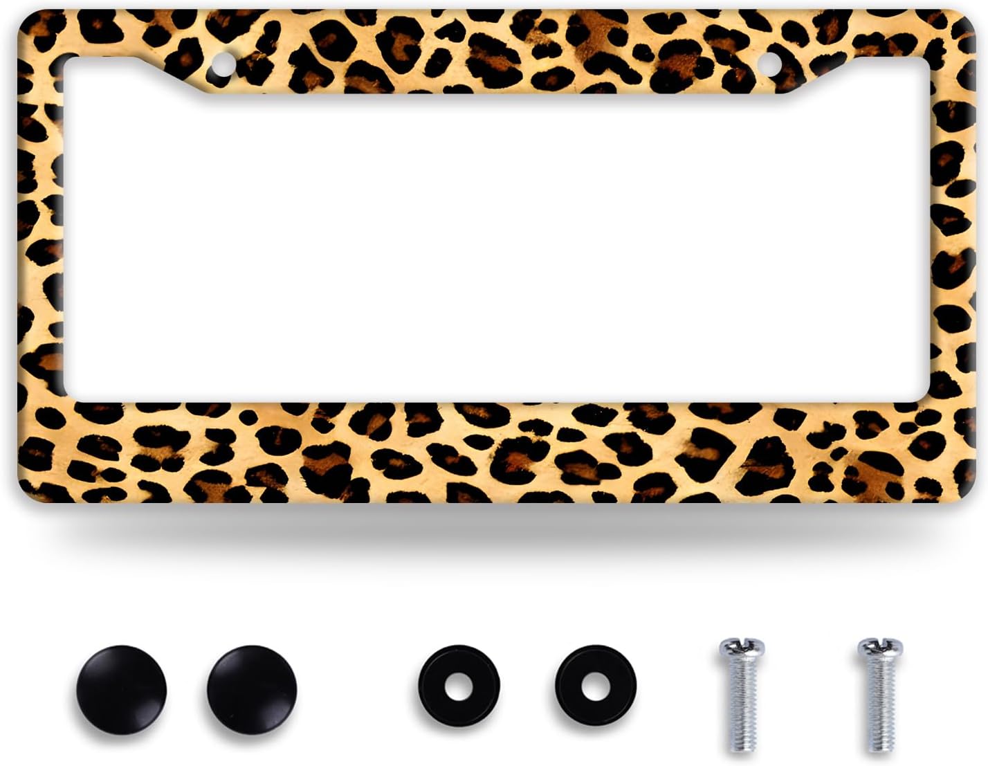 Cheetah Brown Leopard License Plate Frame Animals Print License Plate Frames Funny Auto Accessories Stainless Steel License Plate Holder 6x12 Inch