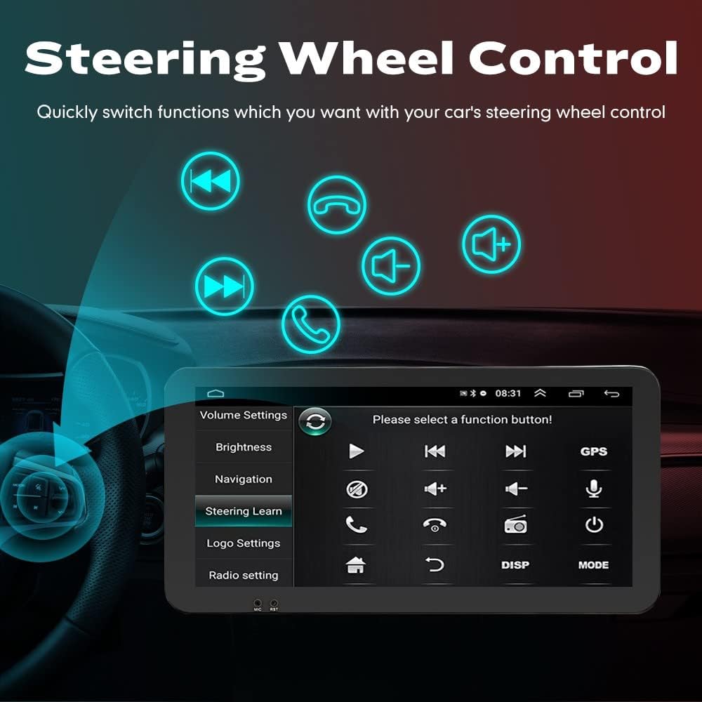 Kunfine Car CarPlay Android Auto Navigation Stereo GPS Radio Camera Display 10.33" QLED Touchscreen Headunit Tablet Media Player for Peugeot 301 2013-2022, if Applicable Quad Core 1G+32G Gloss Black