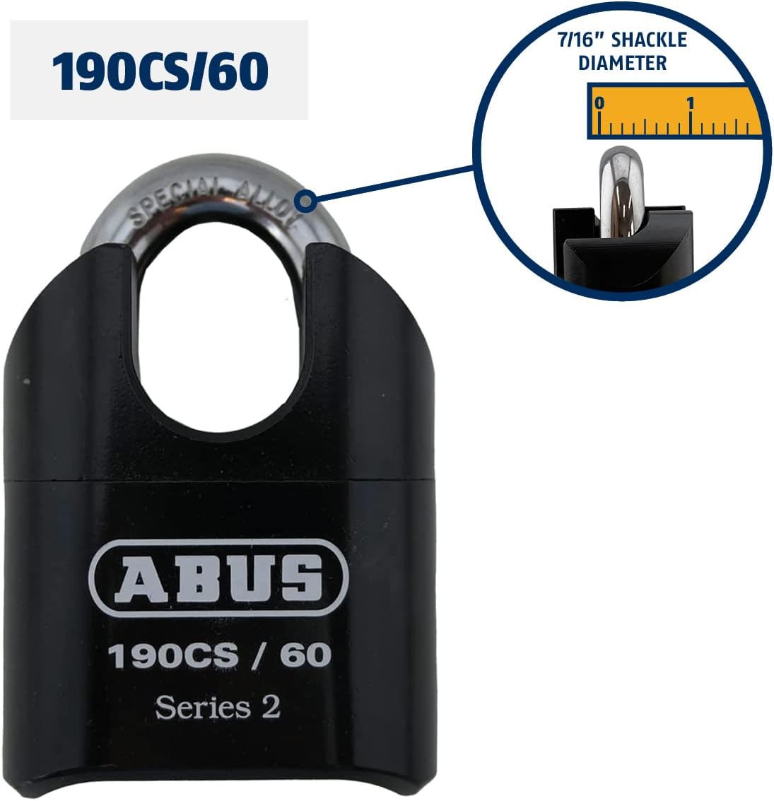 ABUS 190CS/60 High Security Solid Steel Combination Padlock, Closed Shackle