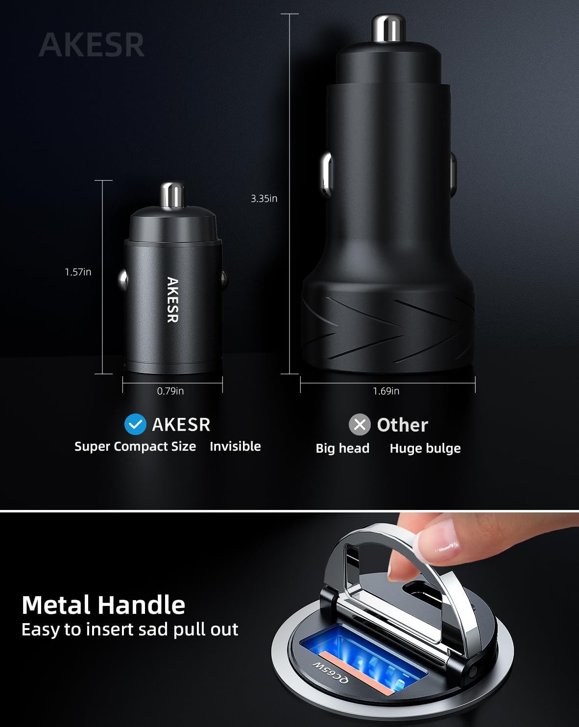 65W USB C Car Charger Fast Charging，12V USB Outlet Accesorios para Carro，Compact Cigarette Lighter Adapter，Car Phone Charger for iPhone/16/15/14/13/12 Samsung S25 S24 S23Google Android