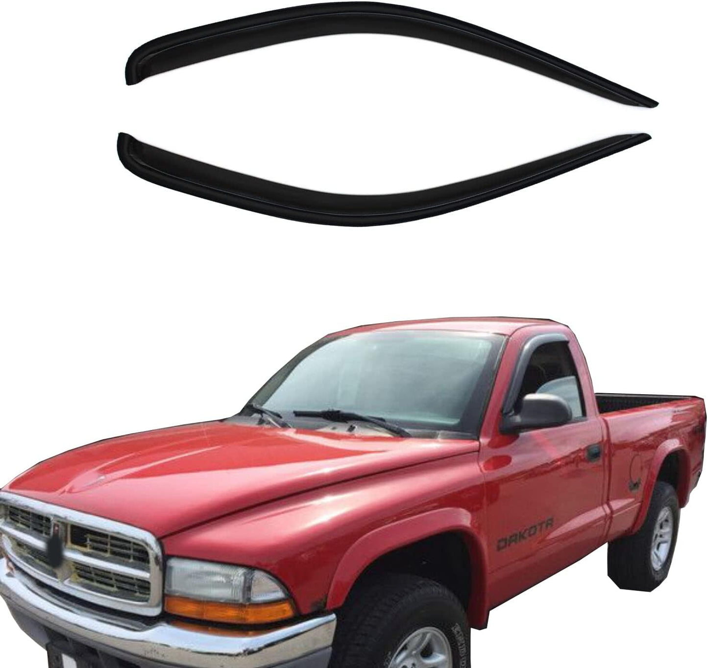 Smoke Front Window Visor Compatible with Dodge Dakota Standard Cab 1997-2004 Wind Deflector Sun Rain Guards Outside 2pc 92438