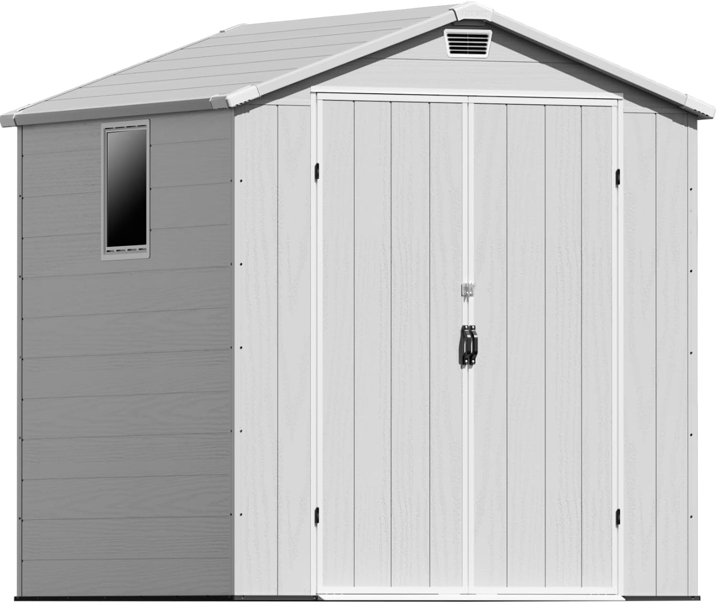 Patiowell 6x6 FT Outdoor Storage Shed with Floor - Resin Tool Shed with Lockable Door & 2 Windows, Easy Assembly for Garden, Backyard, Lawn Equipment, Light Grey