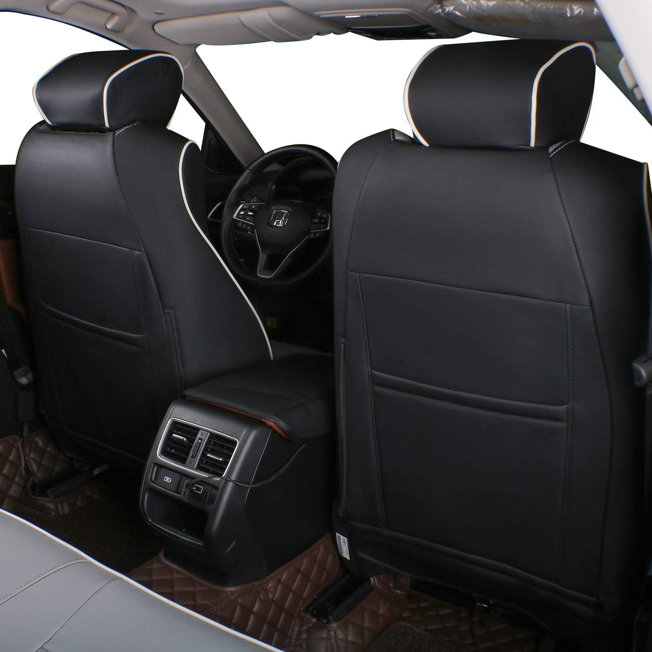 EKR Accord Seat Covers Full Set Custom for Honda Accord Base,EX-L,Touring 2014-2017 (Hybrid),Reat Row W/Solid Backrest W/Armrest,Leather Seat Cover for Trucks,Automotive Seat Covers(Black/Gray)