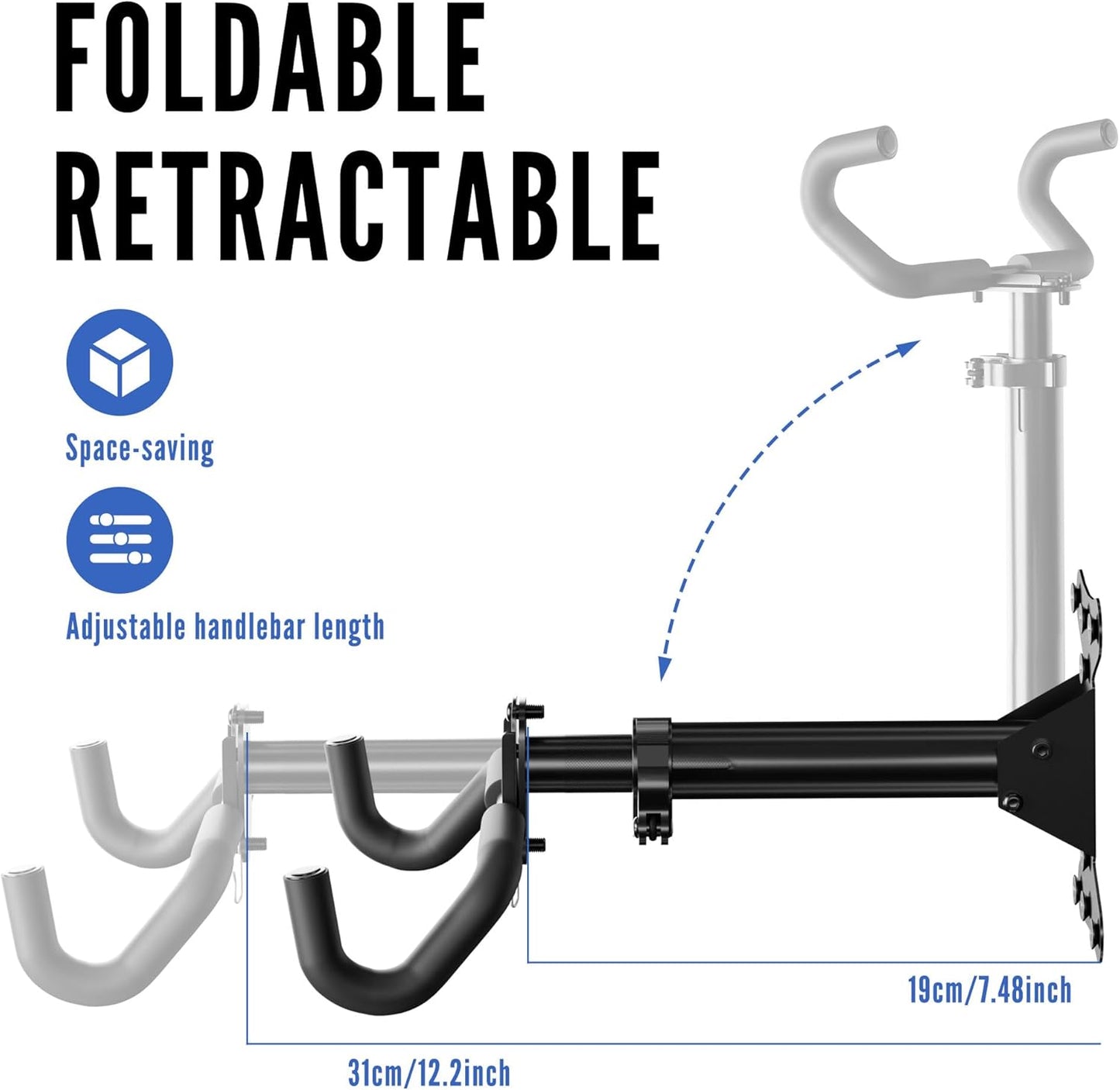 Bike Wall Mount Hanger - Adjustable Horizontal Bicycle Storage Rack for Garage and Home - Metal Hook Holder for Road, Mountain, and Hybrid Bikes（2 Pack）