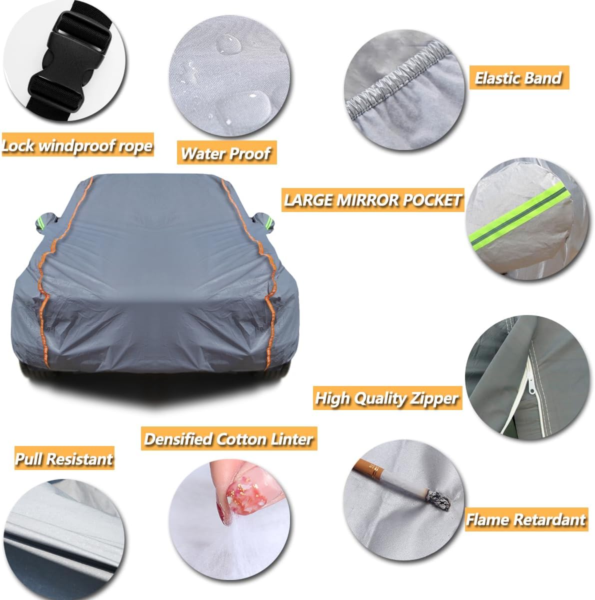 TUCAREST 6-Layers PEVA Premium Full Car Cover Fit for SUVs MPV Pickup Sedan hatchback Rain and snow protection, sun protection, UV protection, and protection of car paint surfaces-Silver Grey -Up 199"