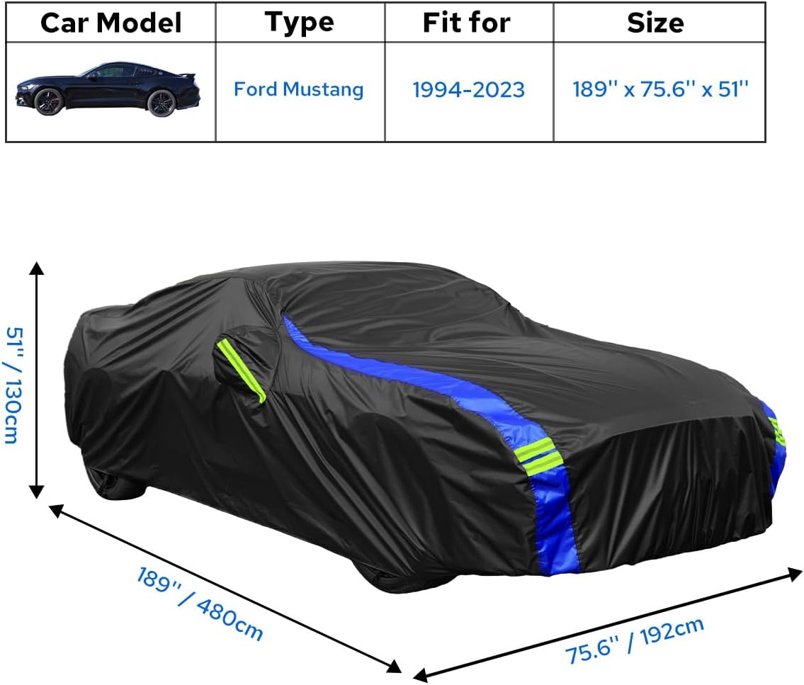 Avecrew Car Cover for Ford Mustang Waterproof All Weather for Automobiles, Outdoor Full Exterior Covers Fit Sedan Without Zipper Door Design
